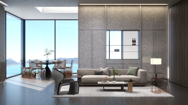 Modern Minimalist Gray-Blue Living Space