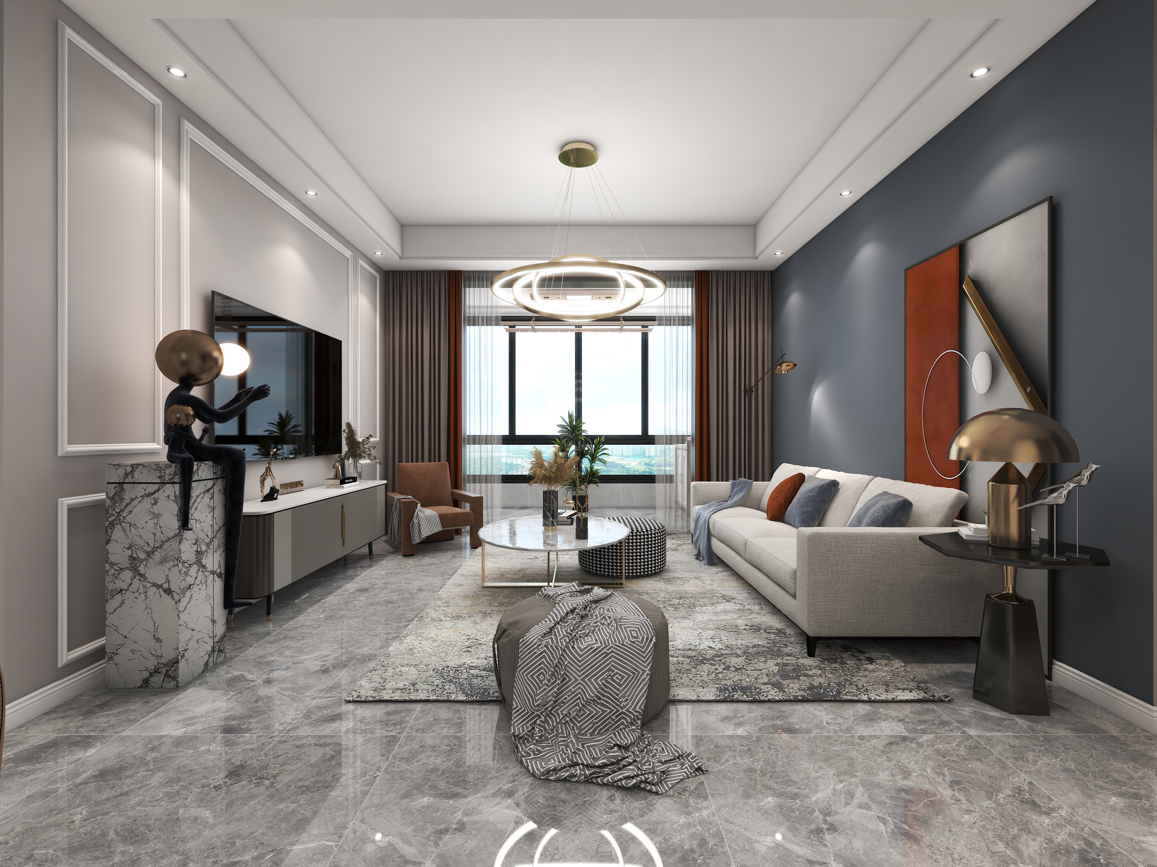 三人行必有唐棠焉-蓝橙相对95平现代风格装修效果图