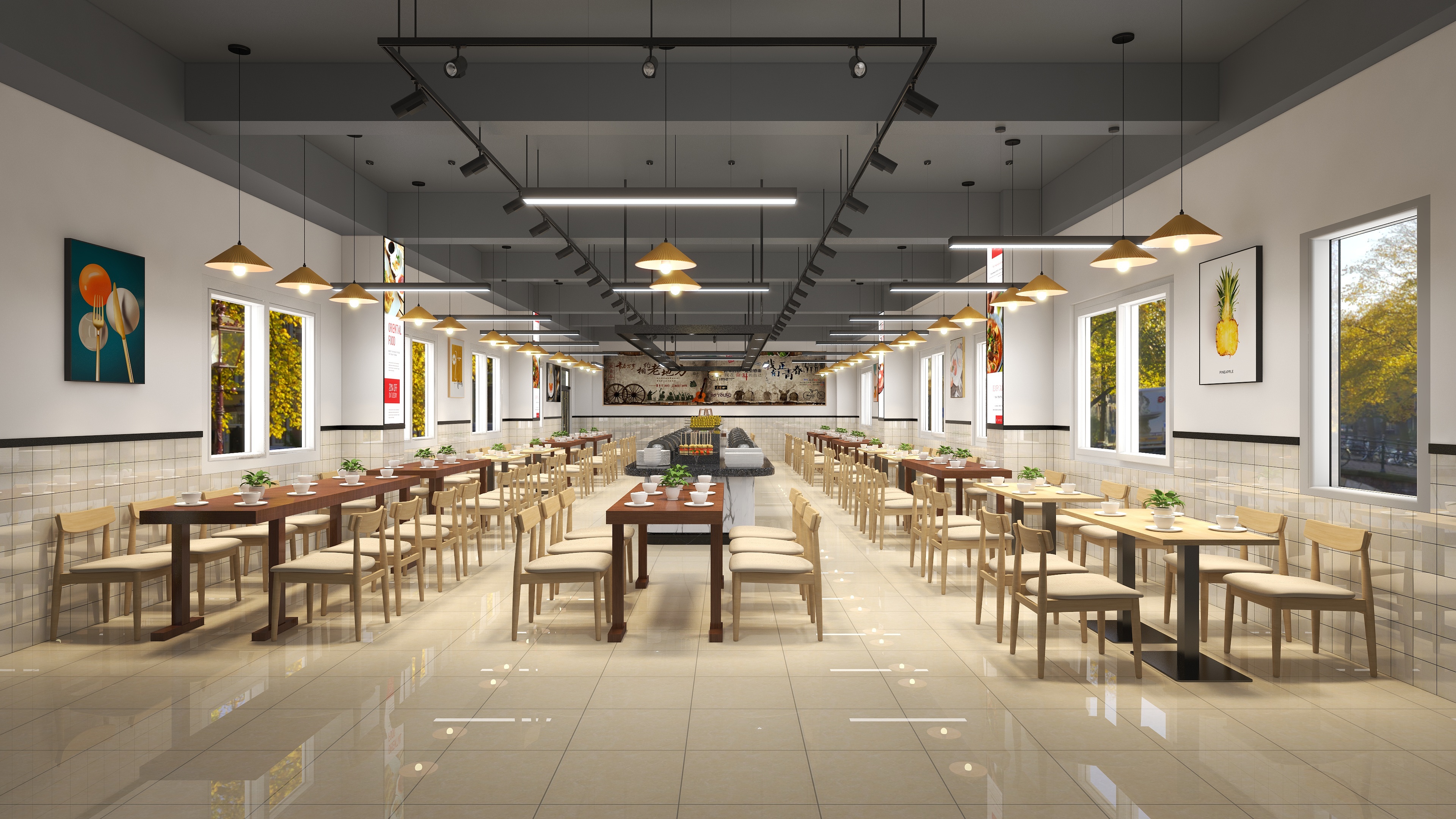 黑马效果图表现-石排食堂装修效果图