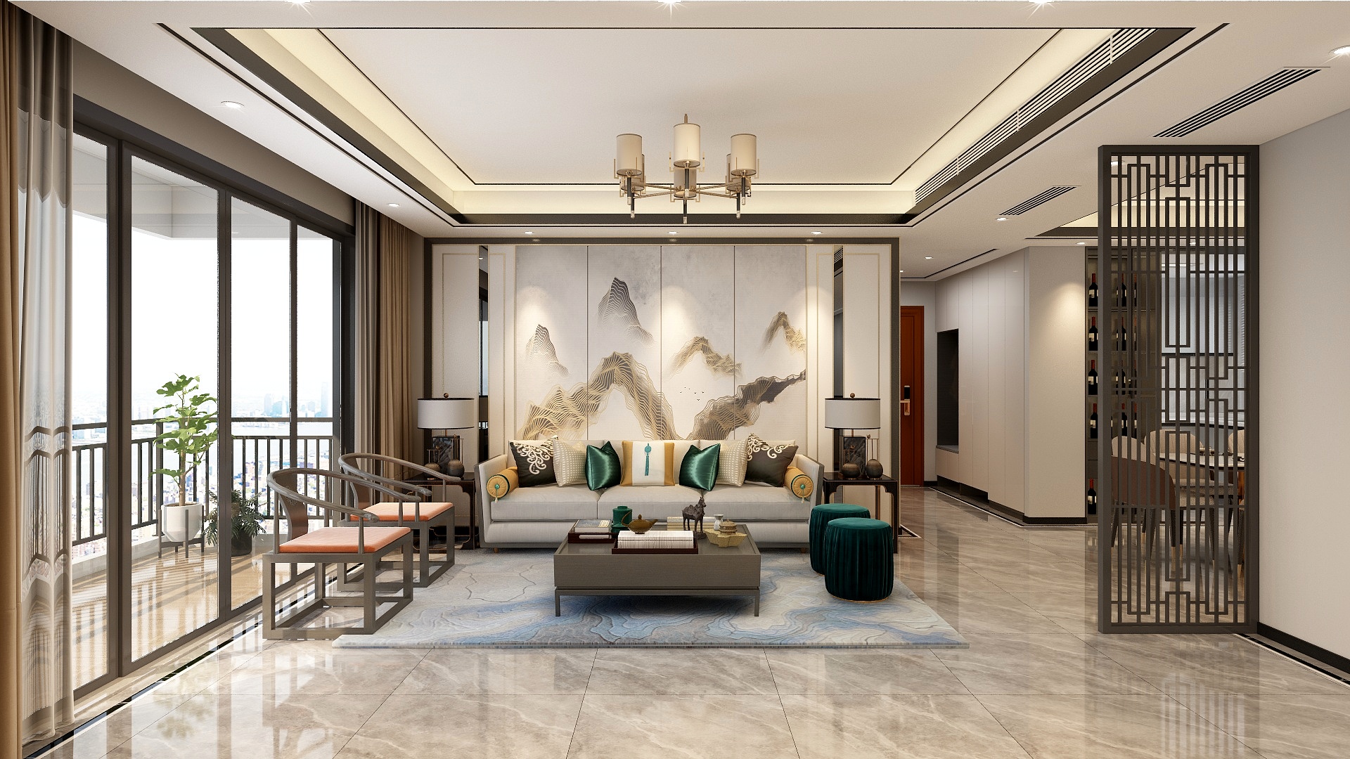 李青越-新中式别墅广东河源装修效果图