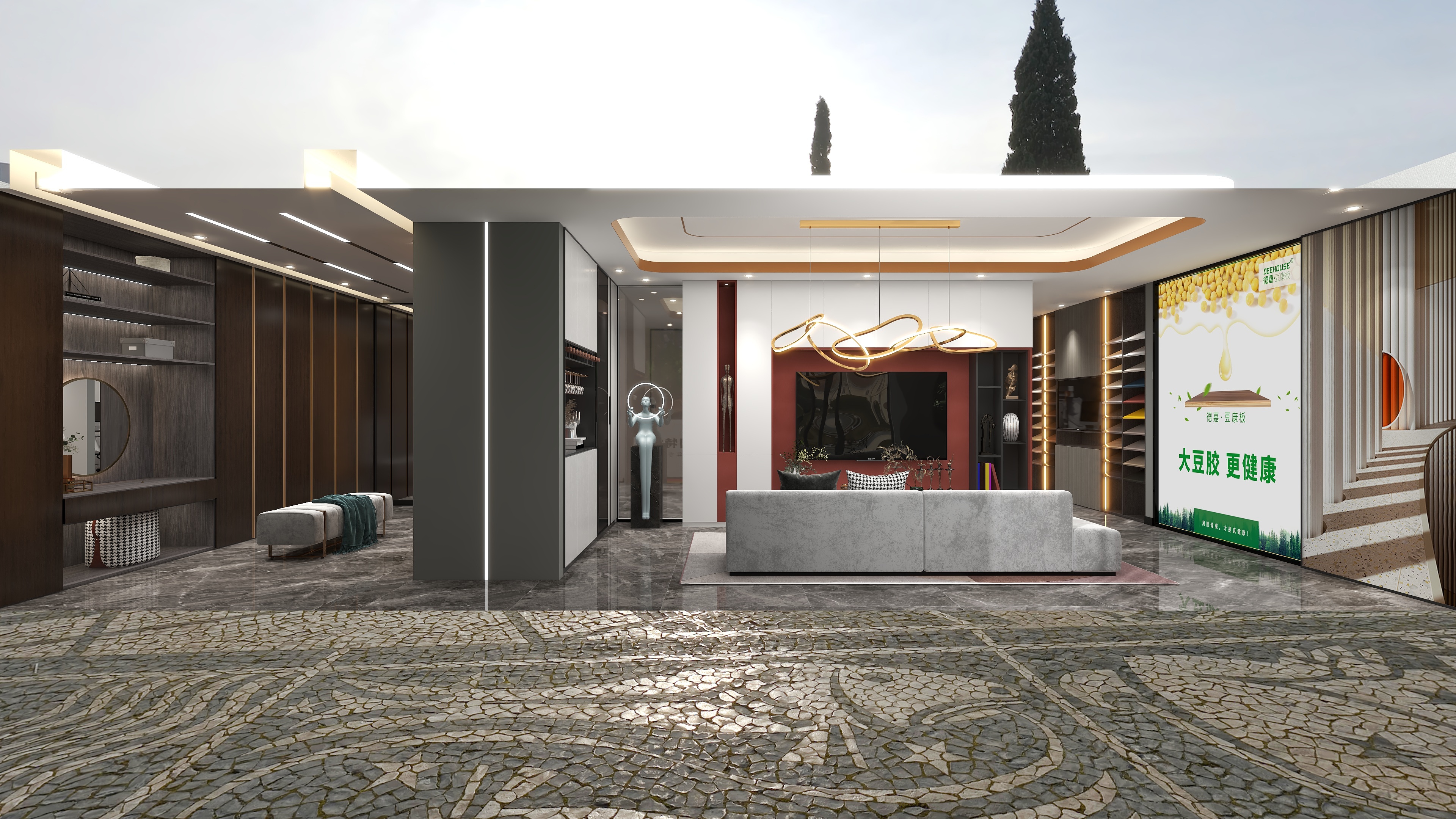 展厅设计师丨大刘-联固定制丨100㎡展厅设计-装修设计方案