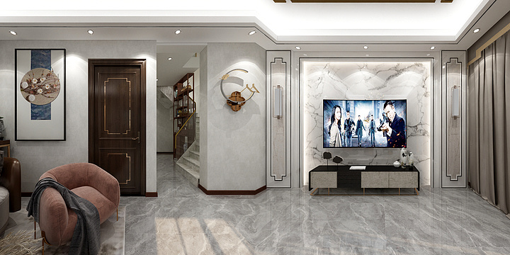 设计416-联排别墅地下室一层（新中式）-装修设计方案