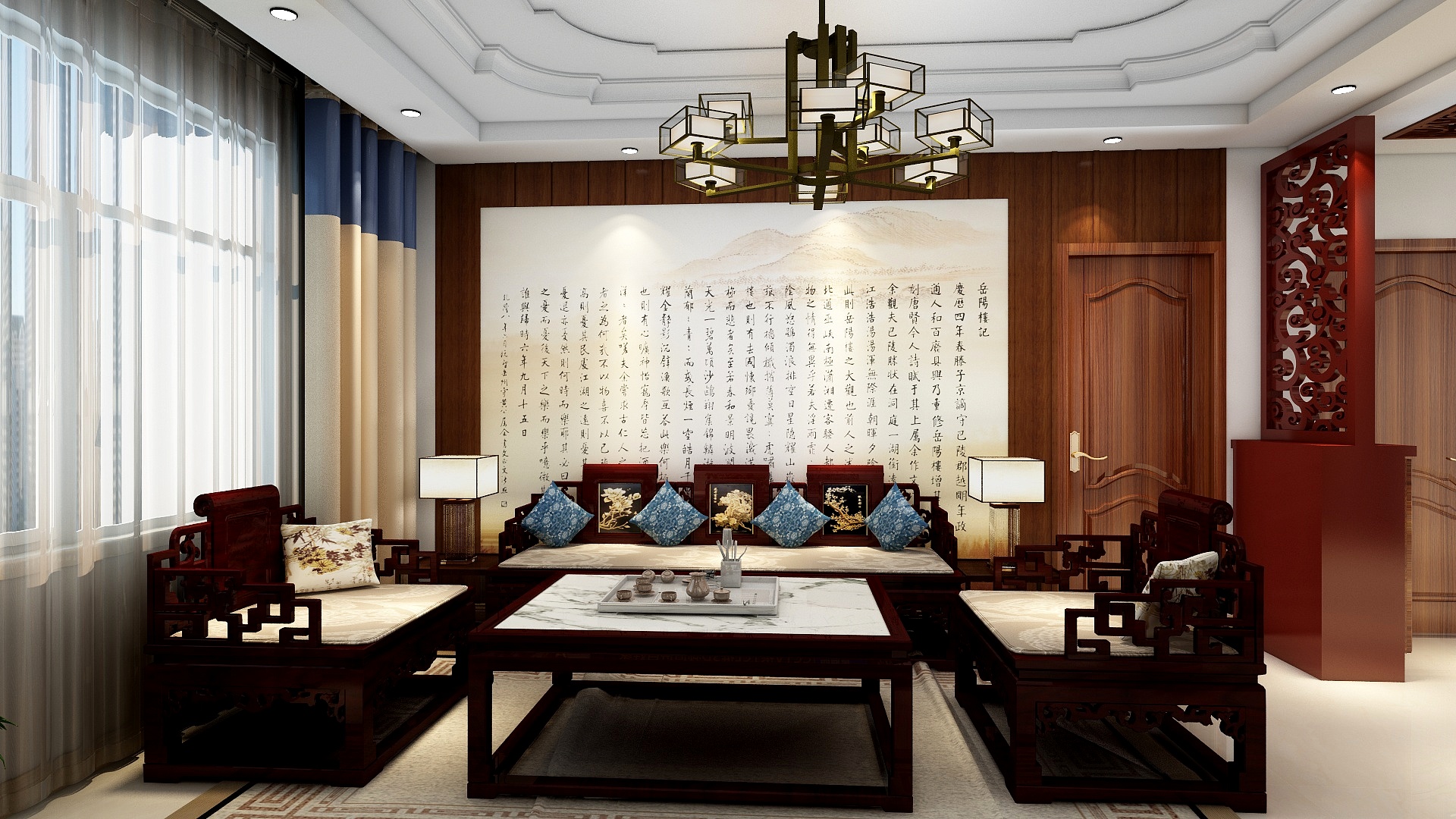 亚美装饰设计-中兴帝景苑中式装修效果图