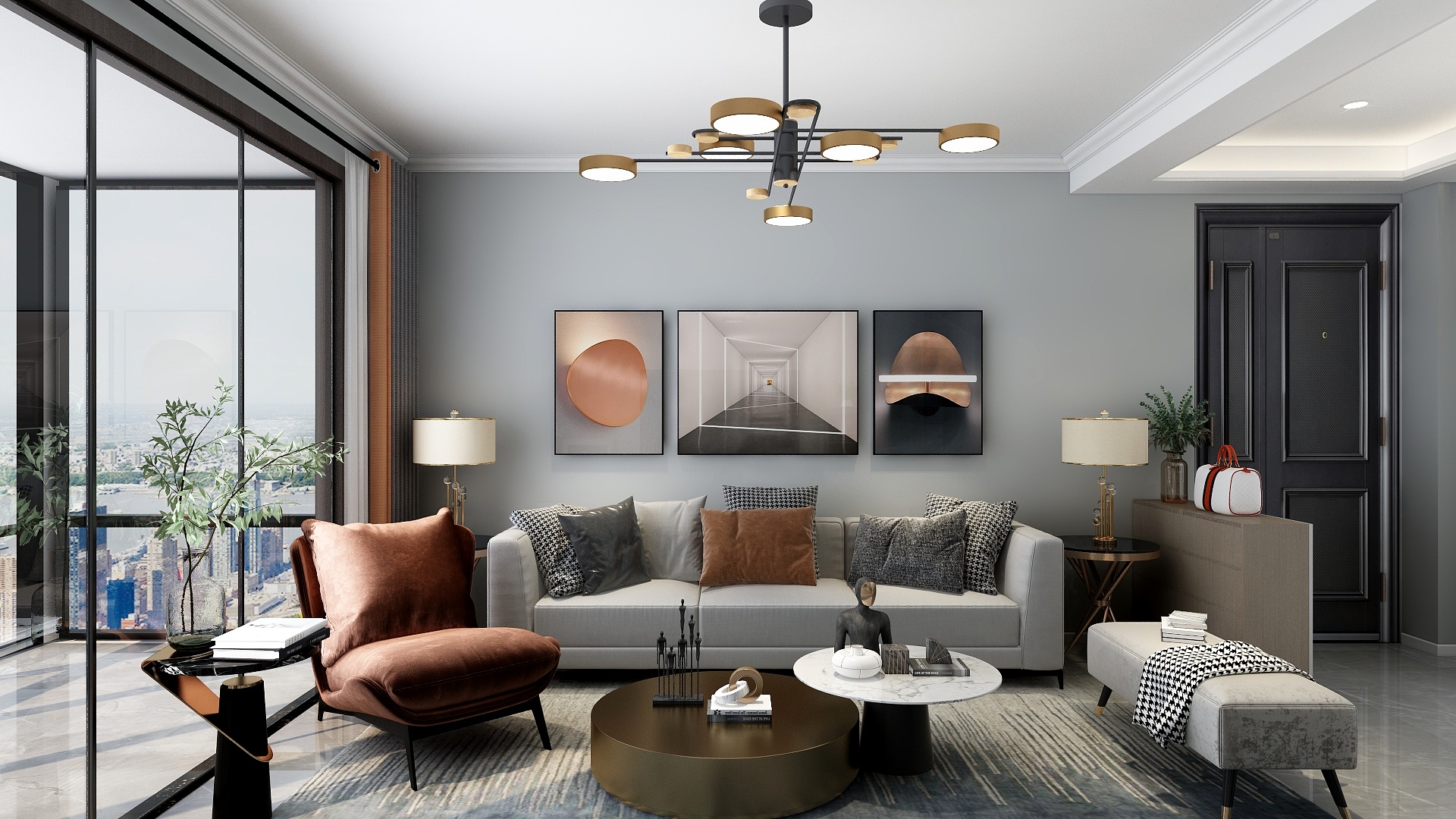 一品设计YP-现代轻奢客餐厅装修效果图