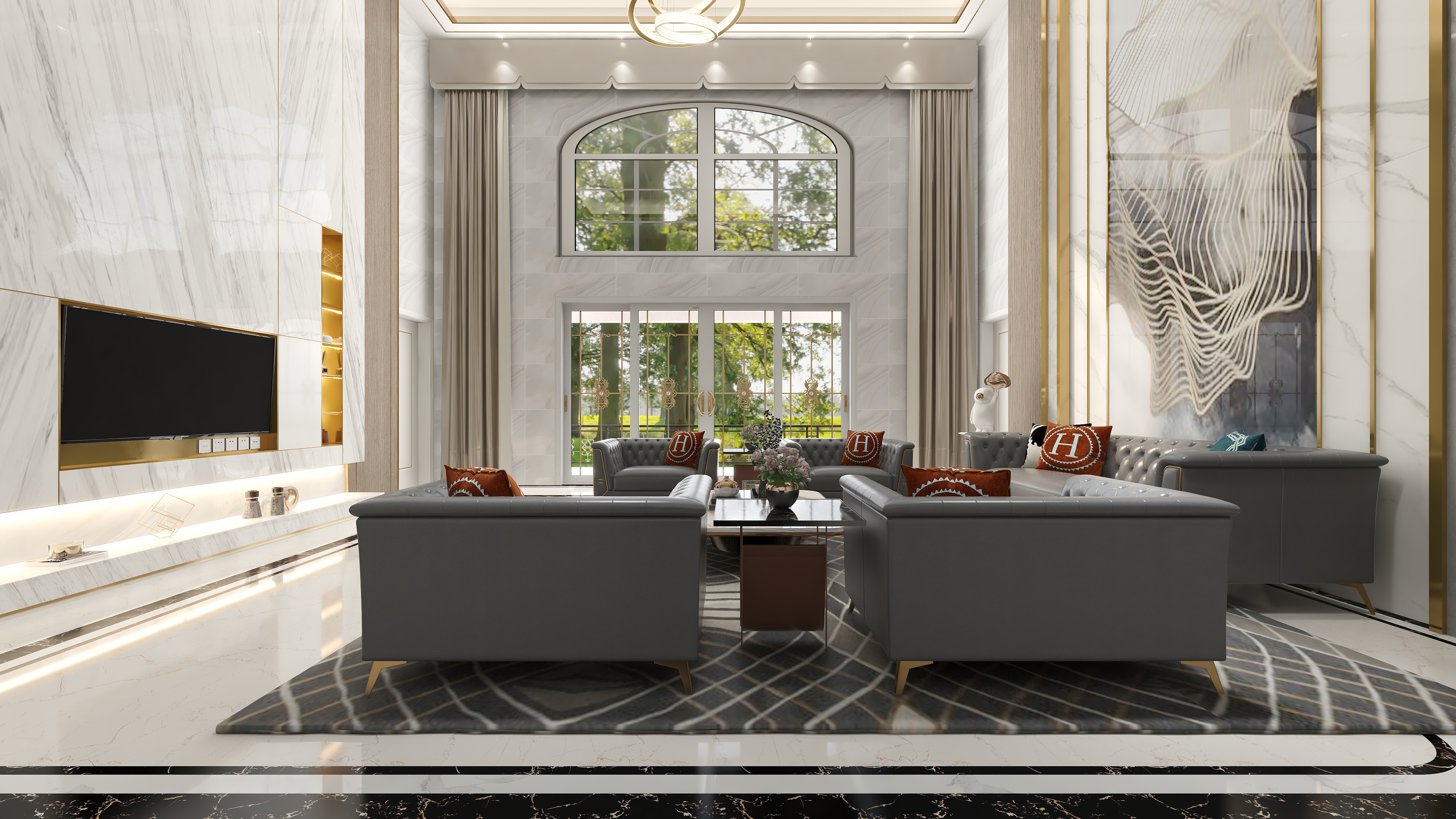 设计师丨胡月平-别墅客厅-简欧装修效果图