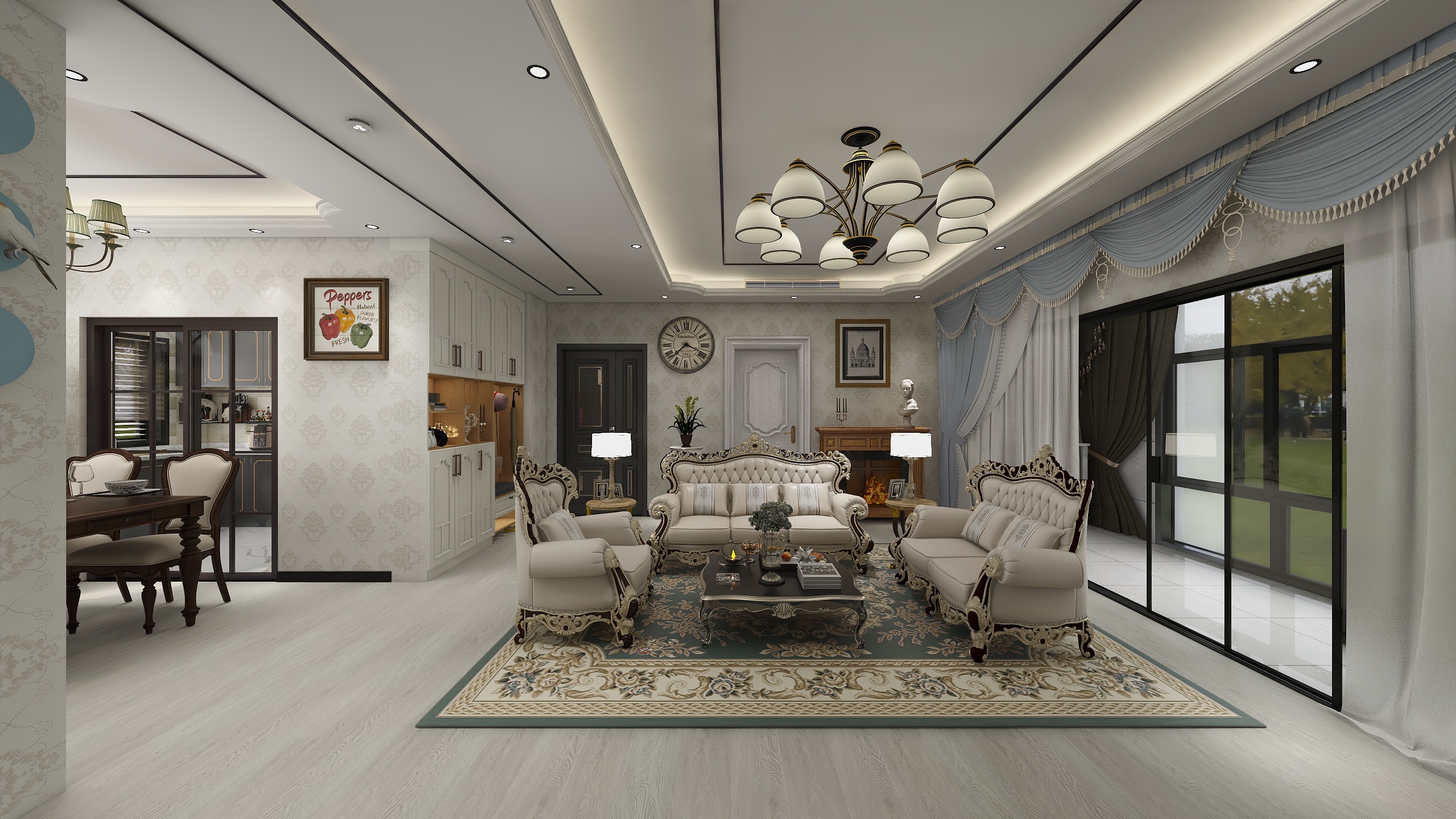 龍鳳設計-三室一厅现代美式风格装修效果图