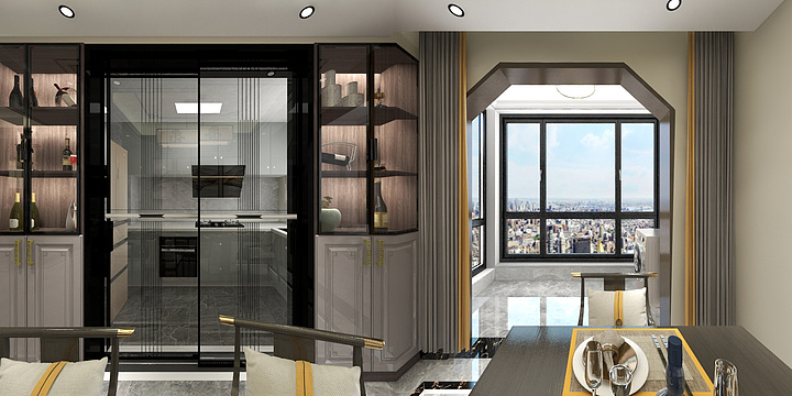 向冉-御鑫城19栋2509新中式客餐厅效果-装修设计方案