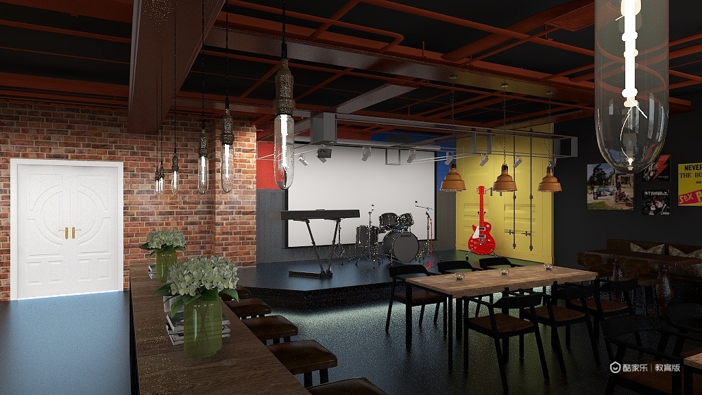 金城文-工业复古风摇滚音乐主题餐厅酒吧装修效果图