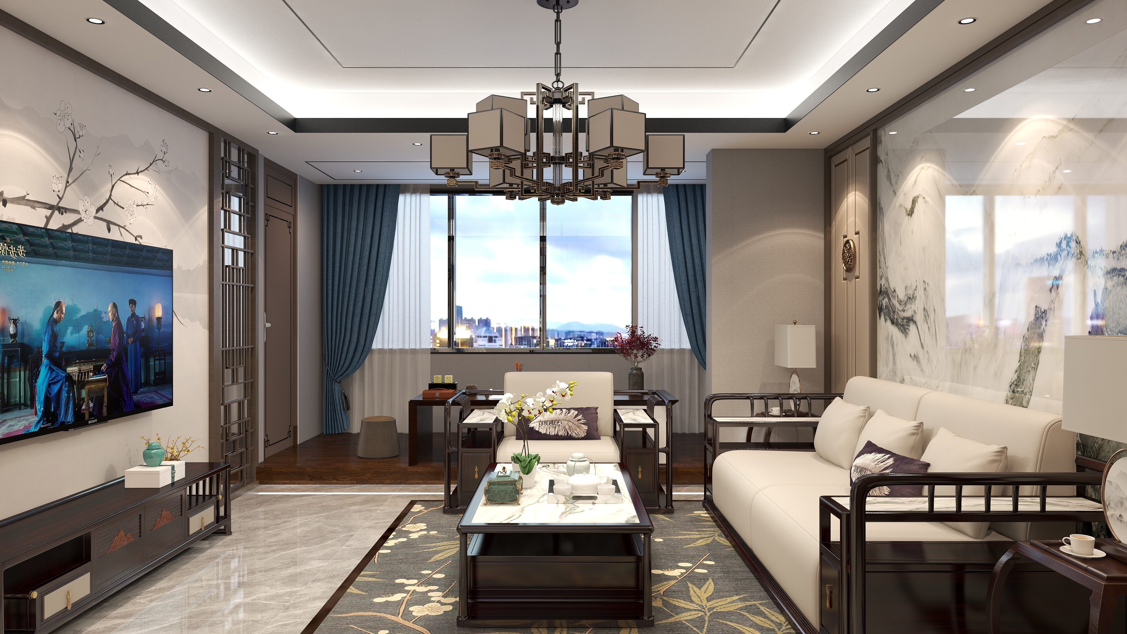 尚笑mz_-140平中式富力银禧悦城装修效果图