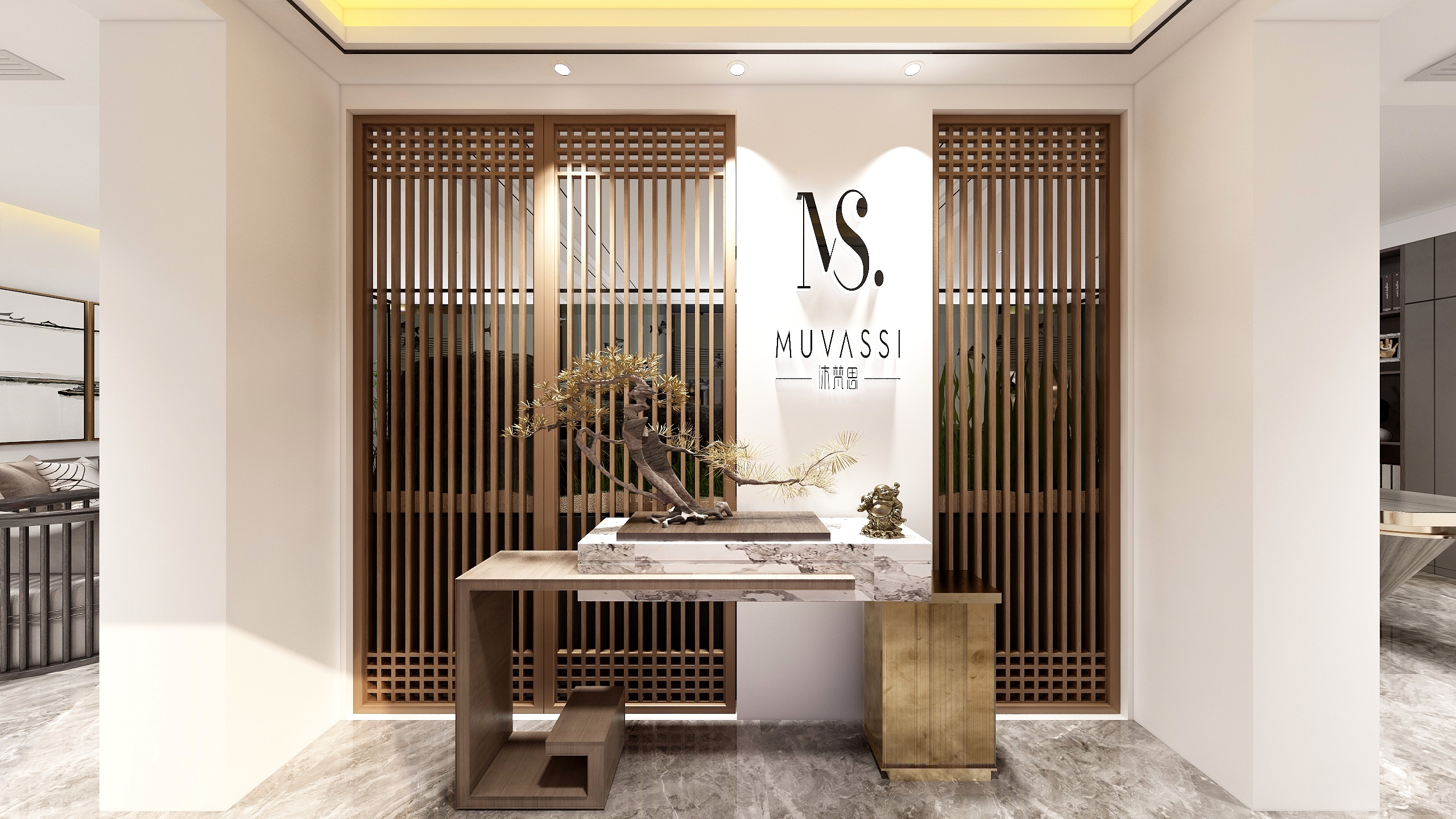 石头装修设计-新中式办公空间-装修设计方案