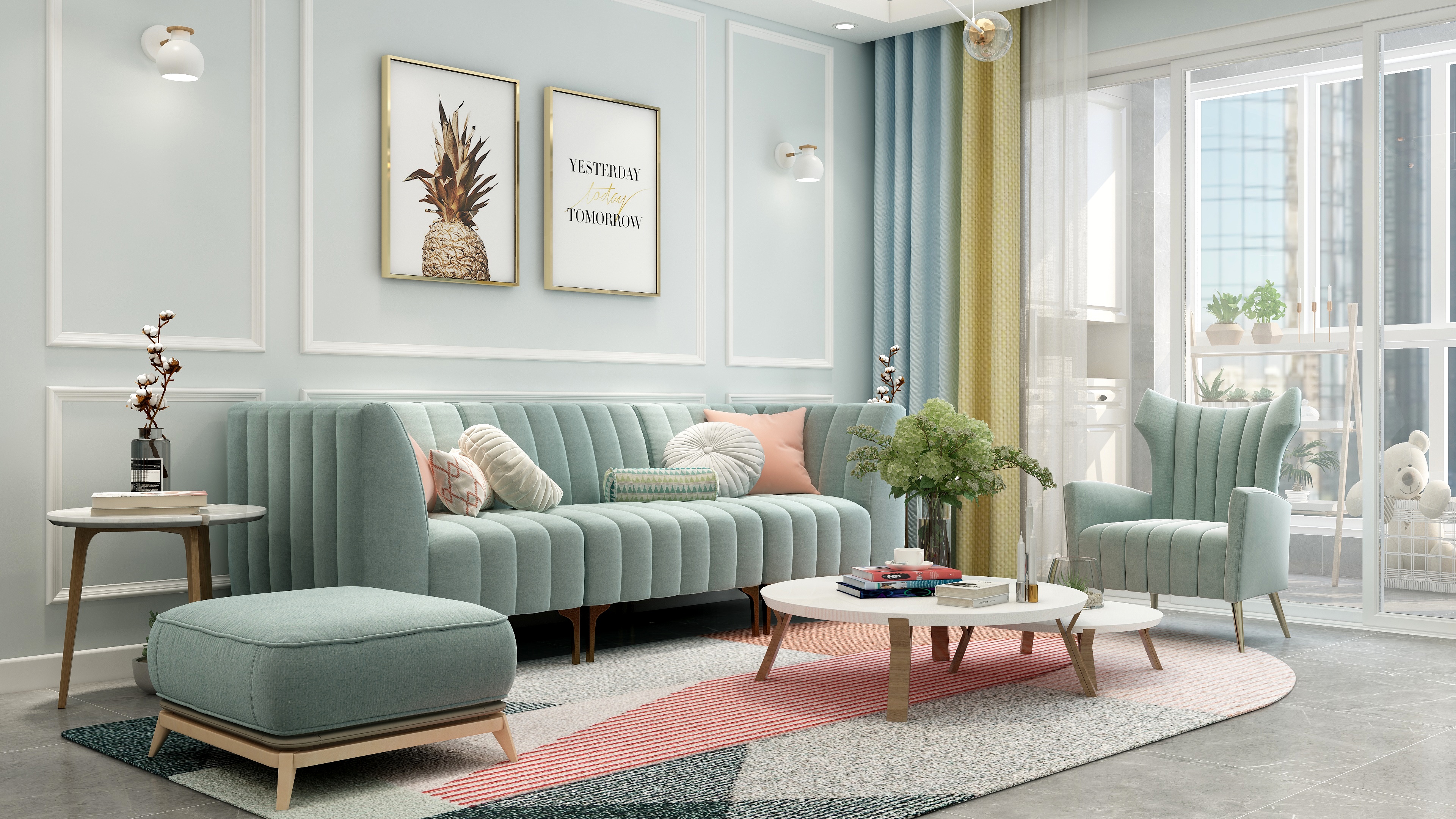 庄育霖-红花水晶碧苑44方北欧客餐厅装修效果图