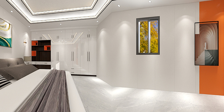 恒艺装饰.-农村大卧室满墙衣柜案例-装修设计方案