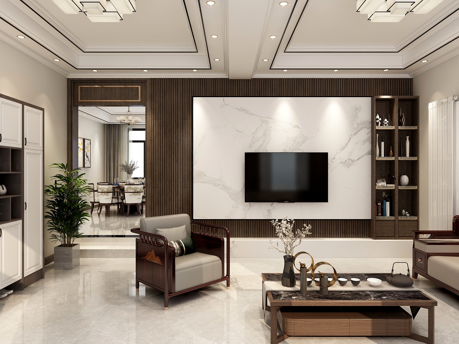 设计丨J-长虹花园新中式客餐厅-装修设计方案