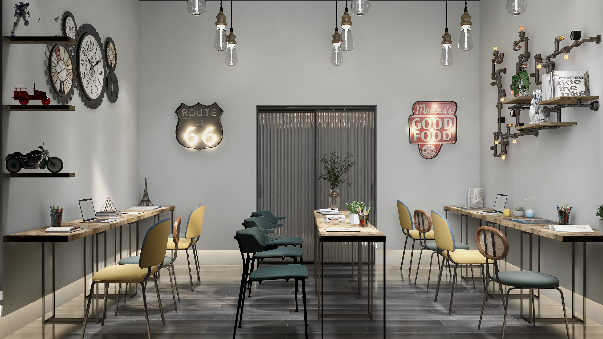 名工装饰工程有限公司-付费自习室（工业风格）装修效果图