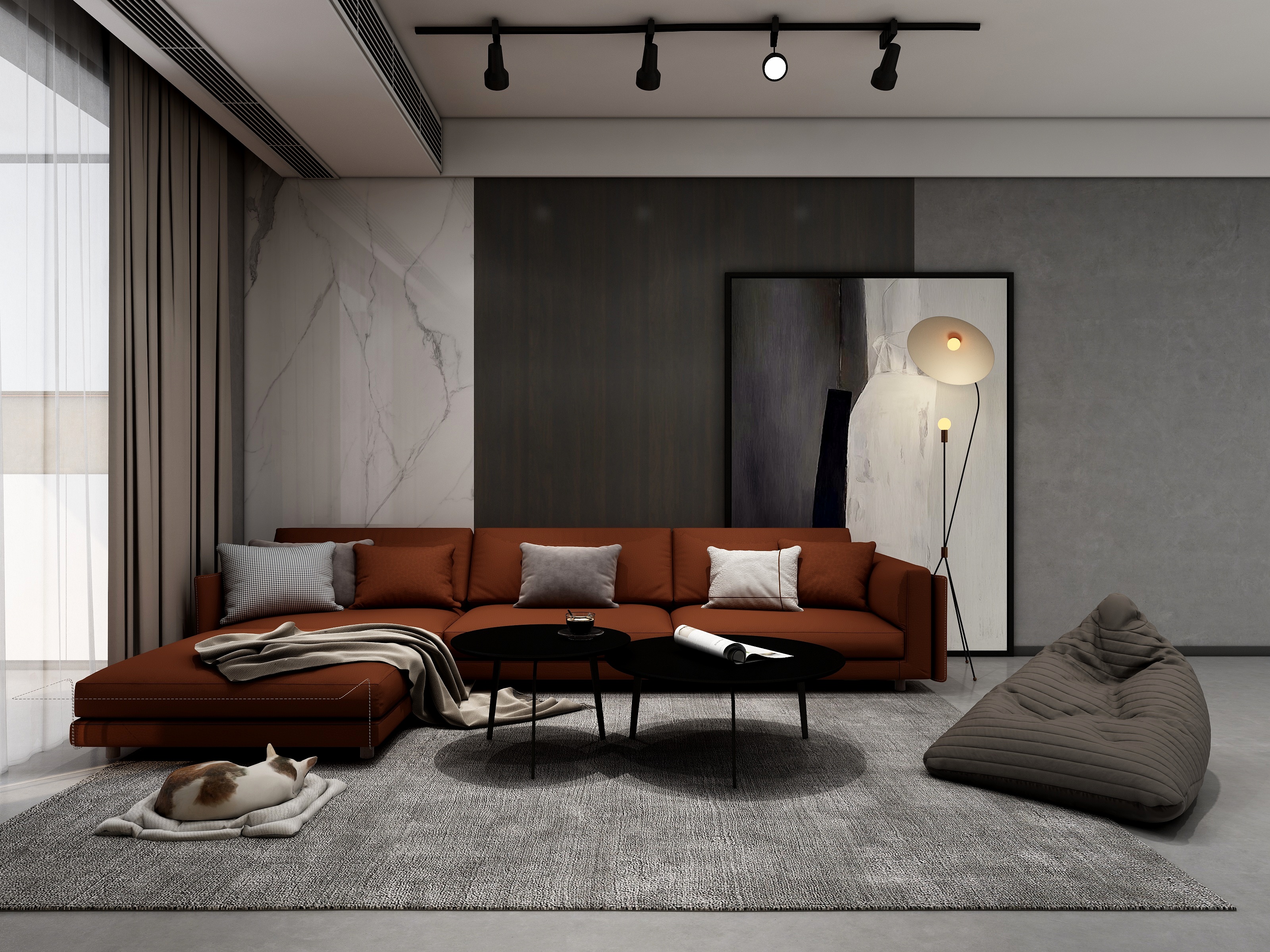 至简名设-文稳康-《冷淡》100平灰白|一居室装修效果图