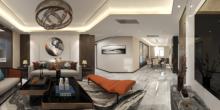 LULU一效果图表现-匡山欣苑143m²新中式-装修设计方案