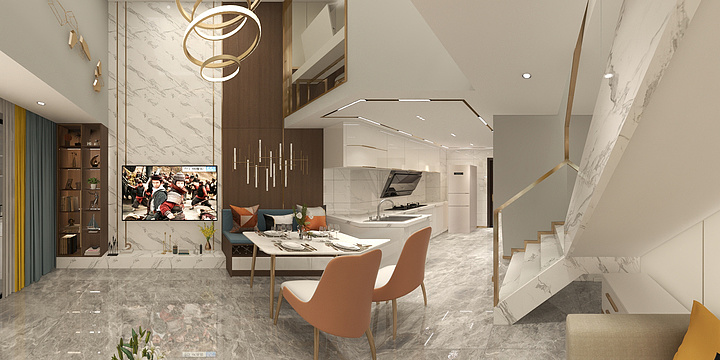 李芳洪-40²轻奢风格-4.8米挑空复式-装修设计方案