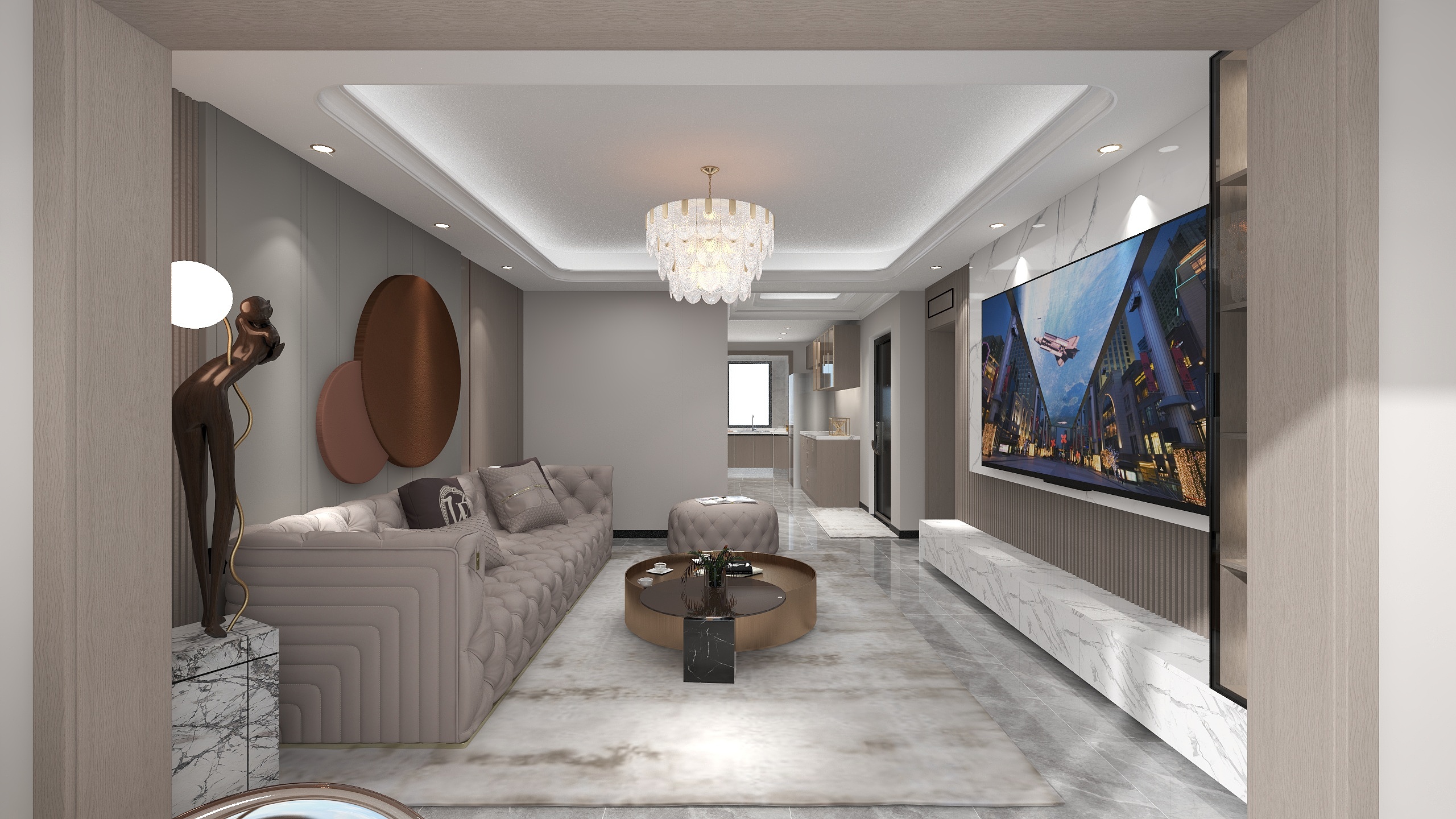 西安设计师汤汤-华润昆仑域：150平现代奶茶风装修效果图