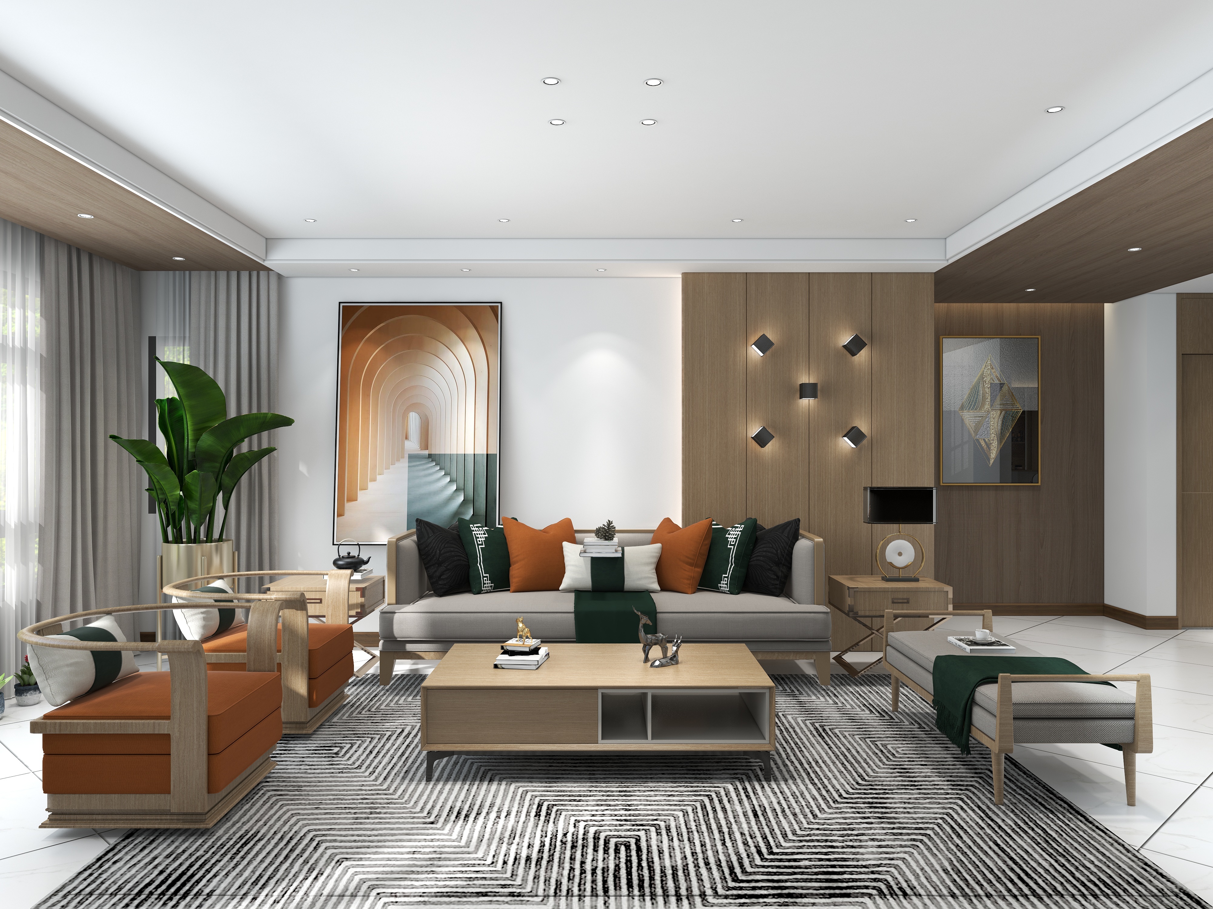 郭达光-230平现代中式装修效果图