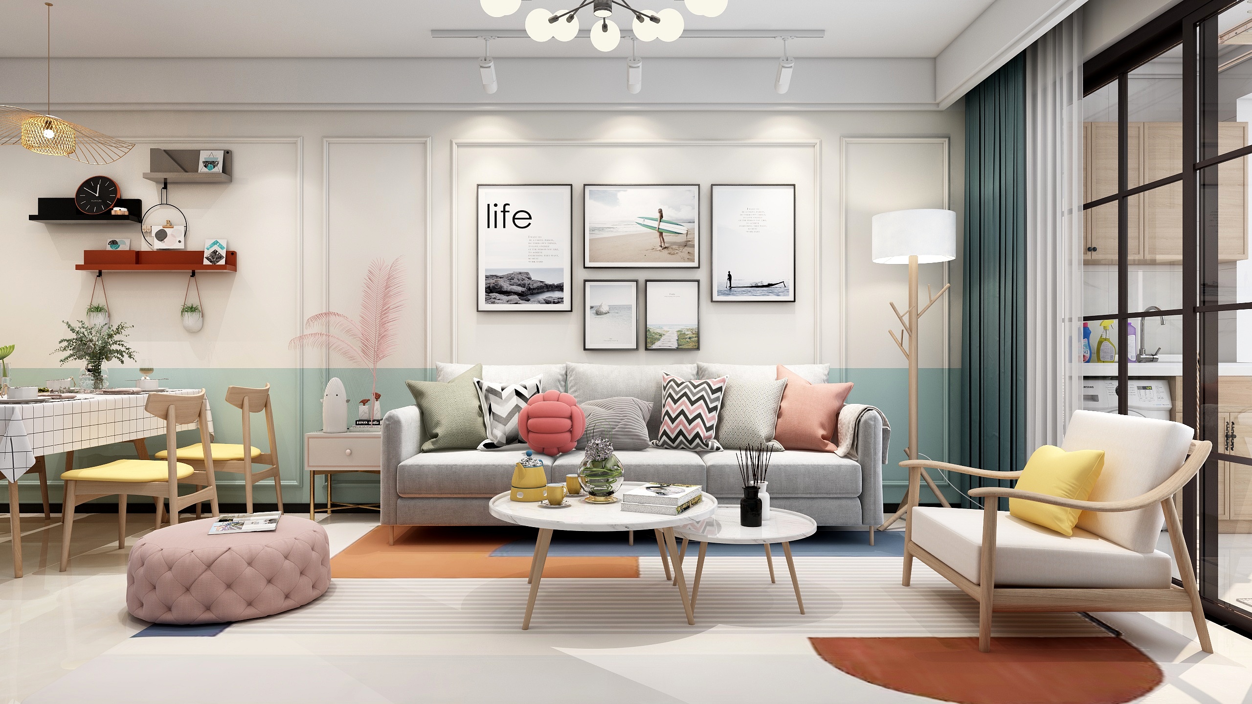 《锦鲤》北欧风格98平方2室2厅1卫效果图