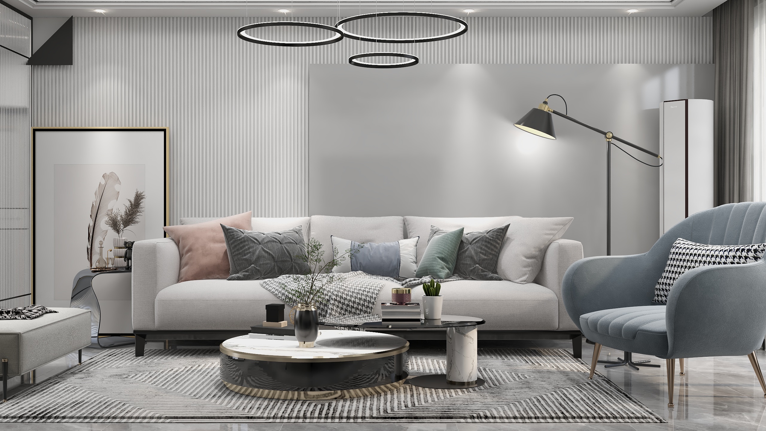 王思力-120平三居北城中央--黑白灰风格装修效果图