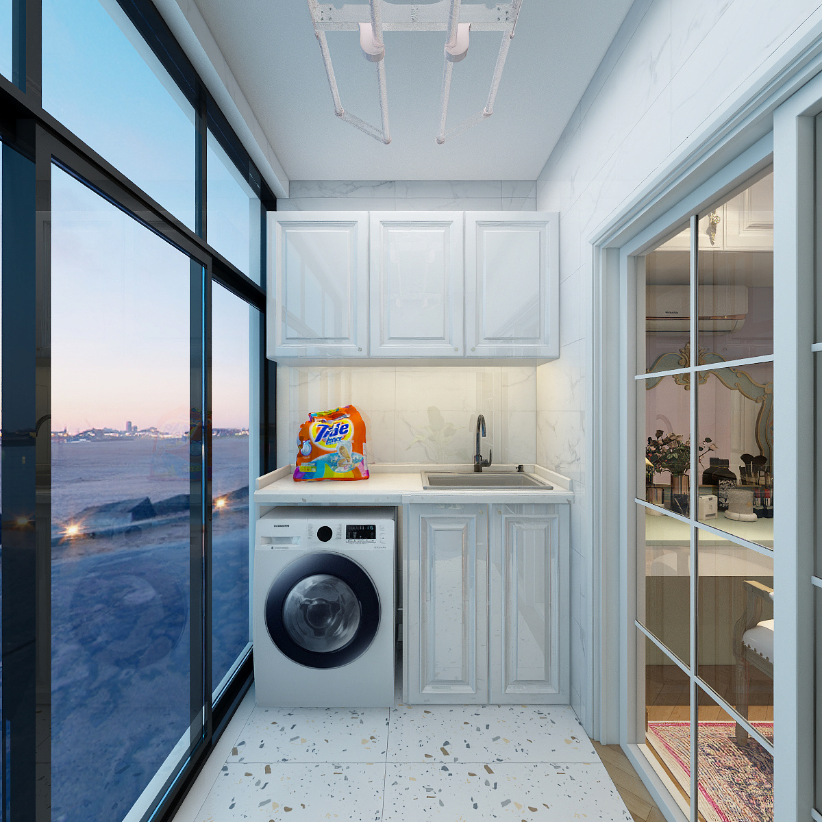 一八八啊九六五二二二五零-111平-法式三居室一层晾晒阳台装修效果图第4张