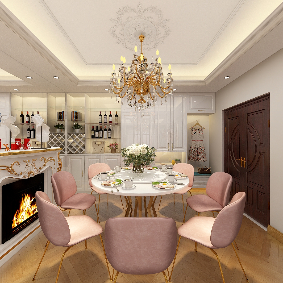 一八八啊九六五二二二五零-111平-法式三居室一层客餐厅装修效果图第5张