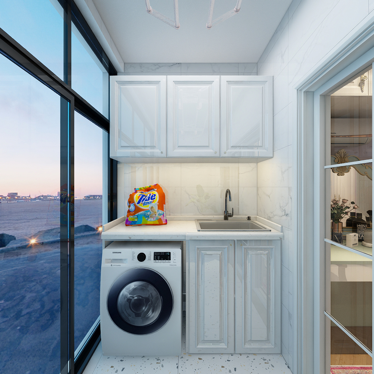 一八八啊九六五二二二五零-111平-法式三居室一层晾晒阳台装修效果图第3张