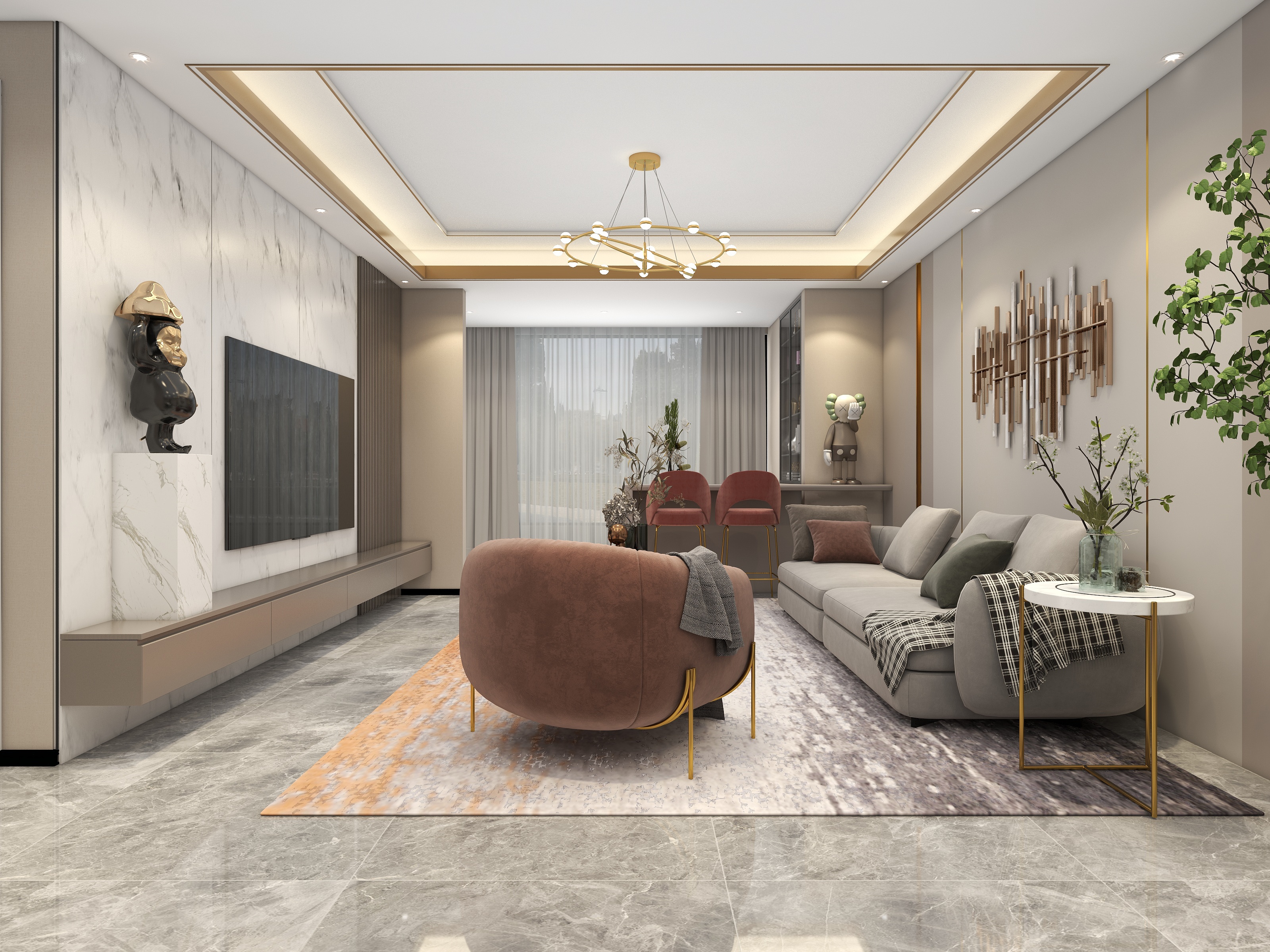 吴爽-现代轻奢风格三室装修效果图