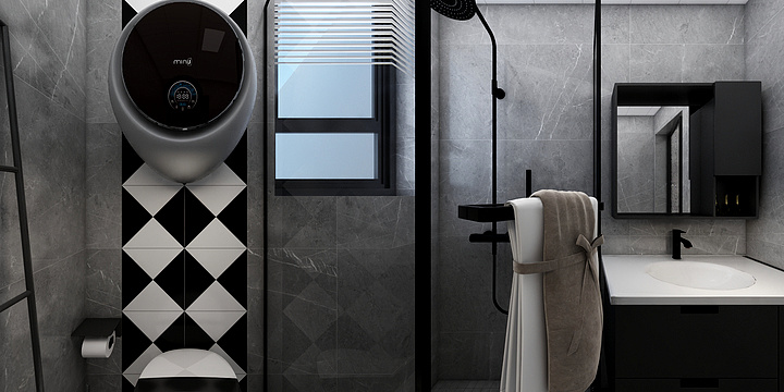 全景图7-简约黑白灰朱女士雅居66-装修设计方案