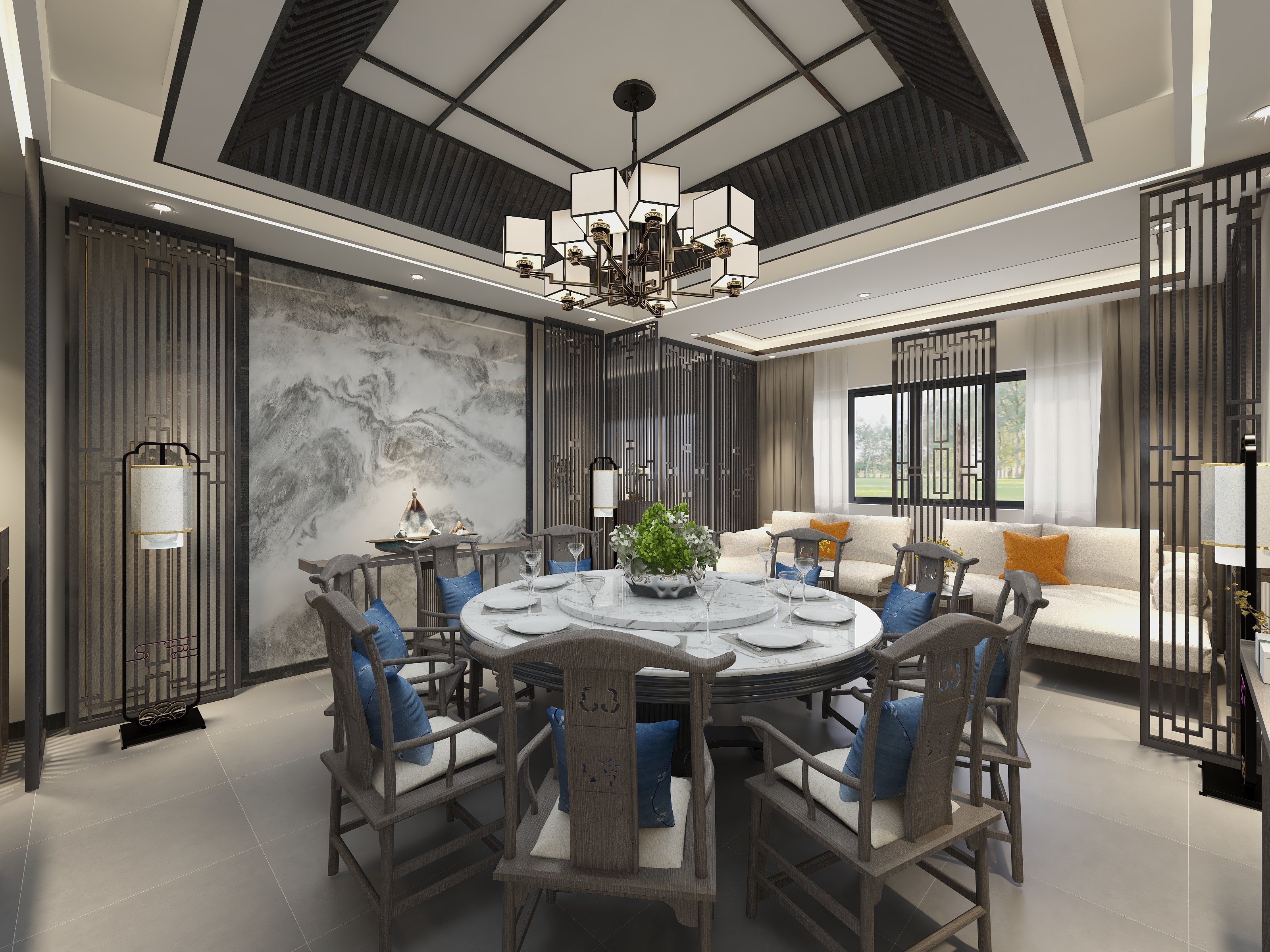 Designer王俐翔F-新中式餐厅包厢装修效果图