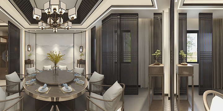 Designer王俐翔F-新中式餐厅包厢-装修设计方案