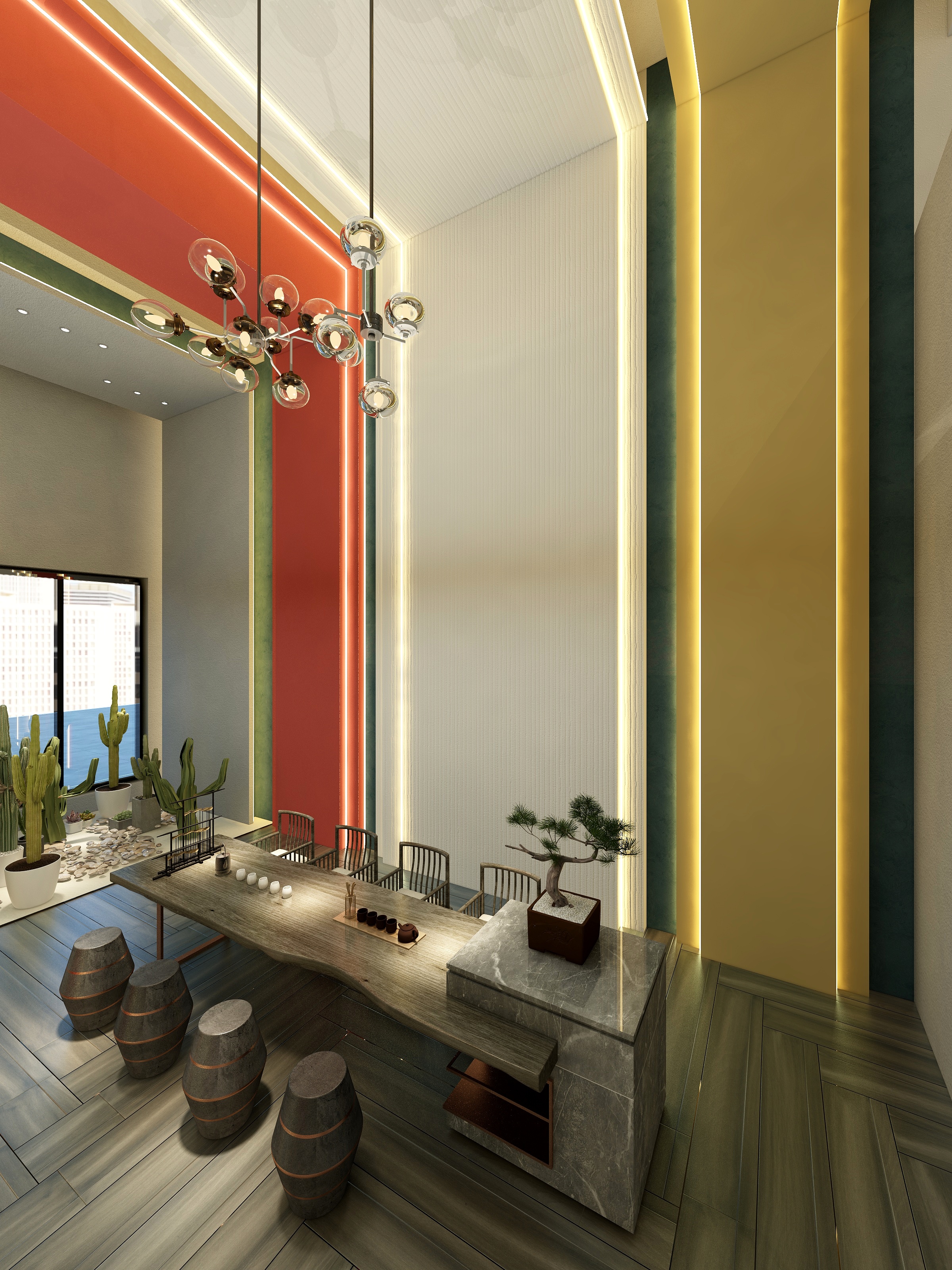 D空间设计事务所-鳄鱼漆-现代流线型装修效果图