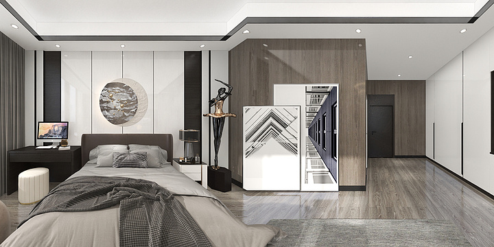 玖酒不见-现代黑白灰卧室-装修设计方案