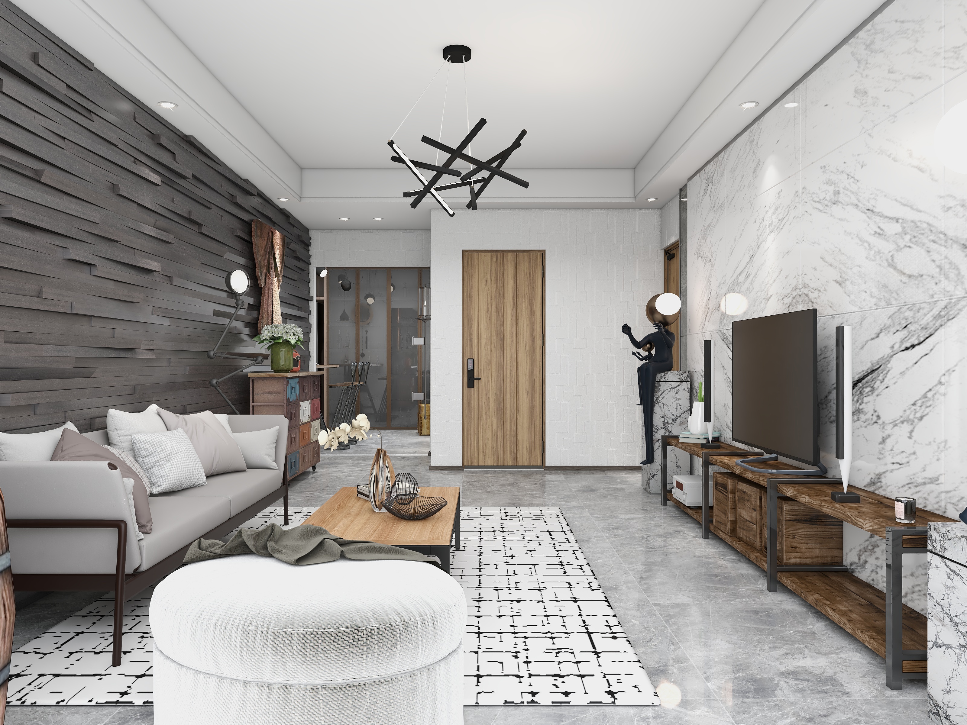 吴爽-工业风客餐厅装修效果图