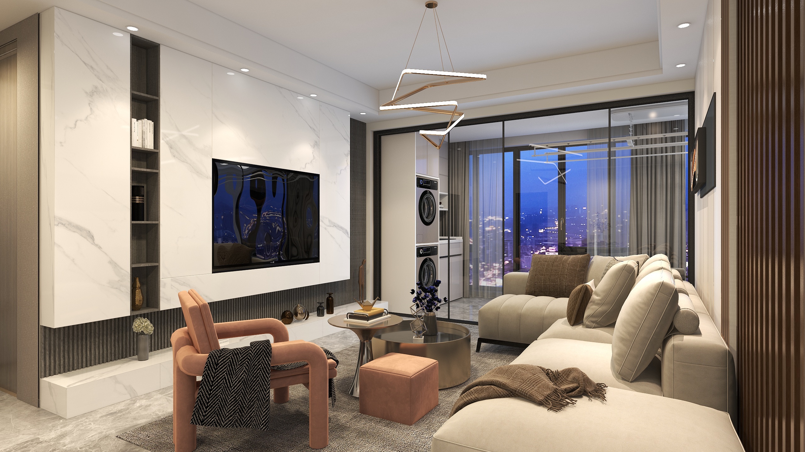 小迁设计18316850045-159m²三房两厅现代轻奢装修效果图