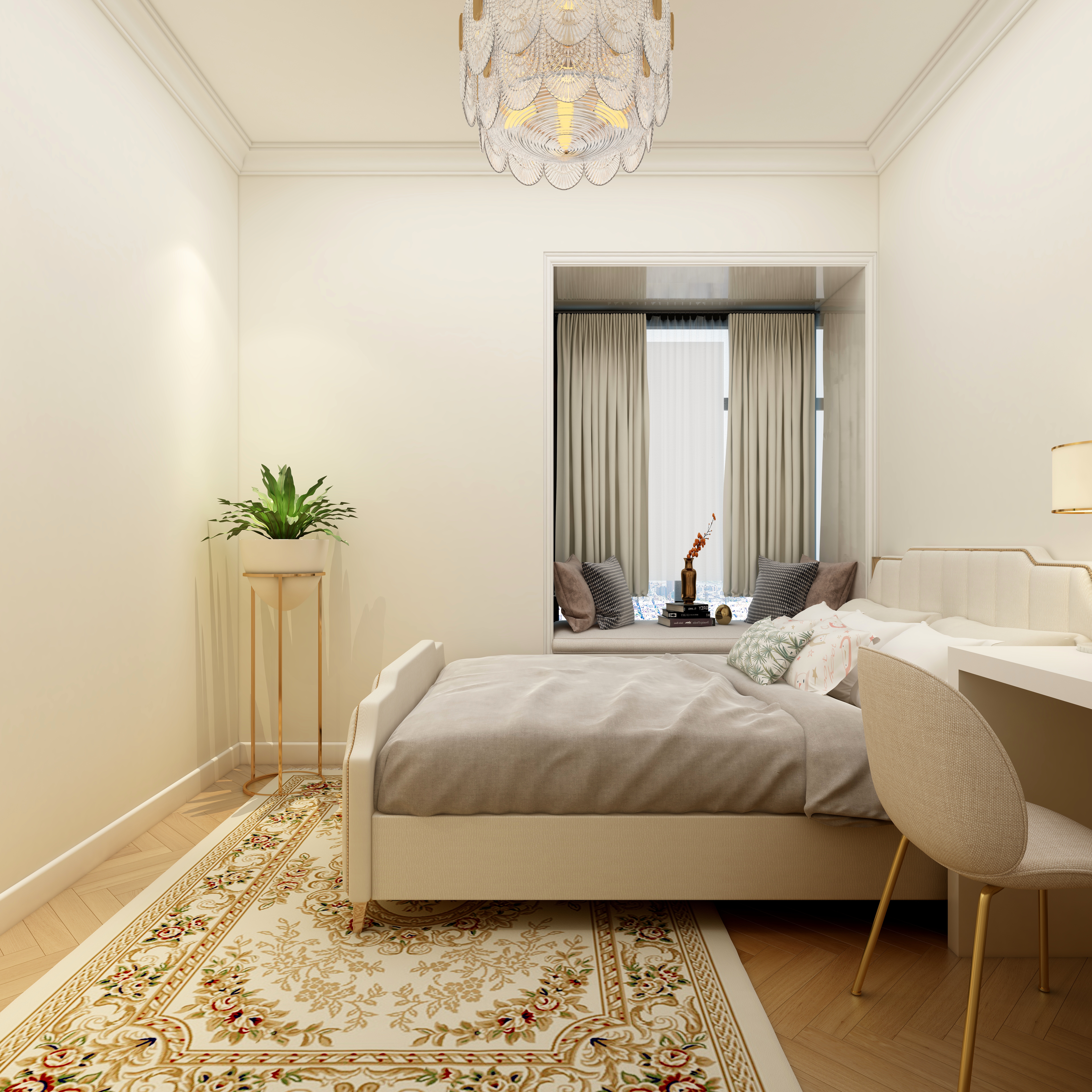 湛智华-法式110平3房重庆中商两江公馆一层次卧装修效果图第1张