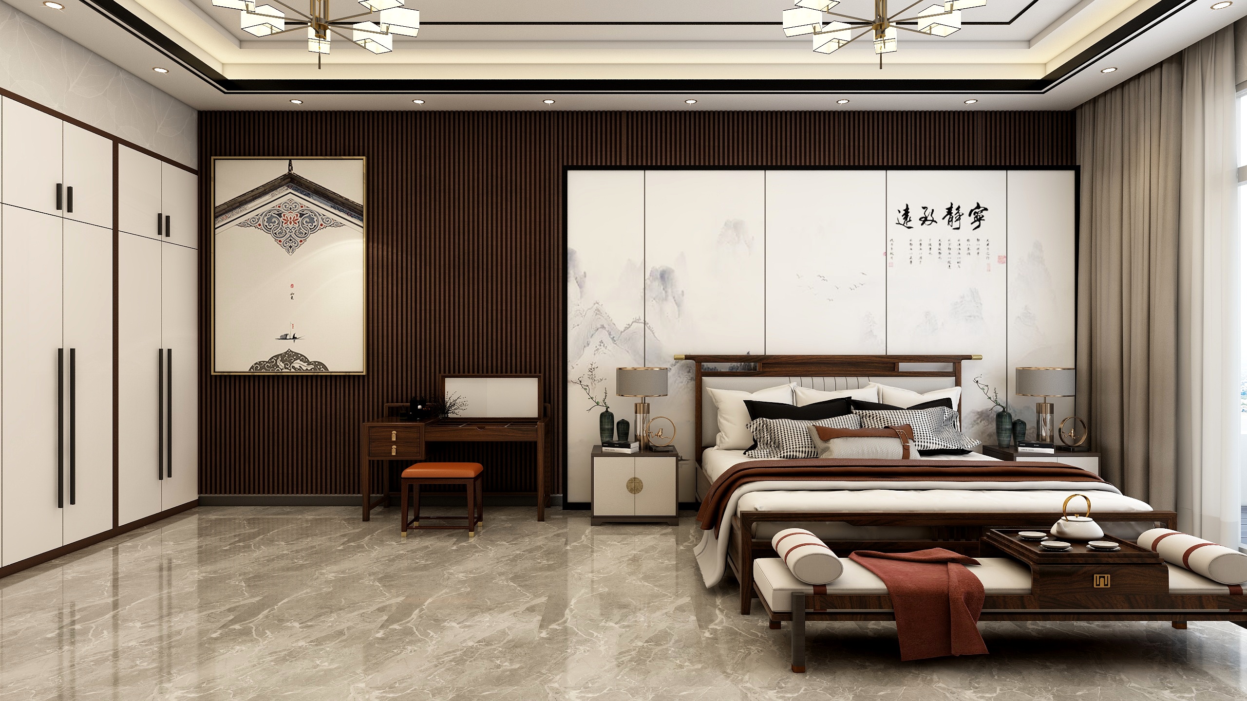 设计丨张超杰-新中式丶贾岭镇3层装修效果图