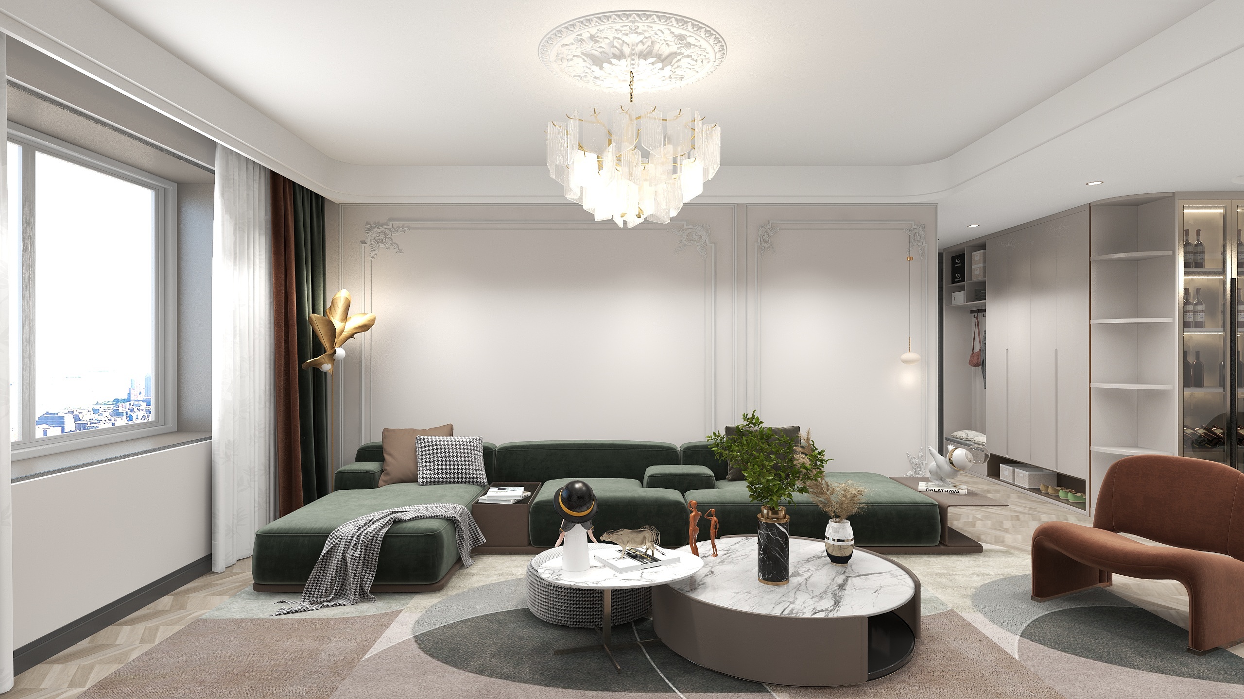 西安设计师汤汤-幸福广场170平-法式轻奢混搭装修效果图