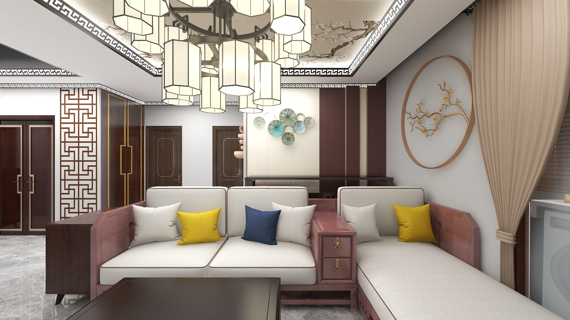 空间设计颜斌-营销季+耀江文鼎苑+新中式风格-3室2厅2卫1厨装修效果图