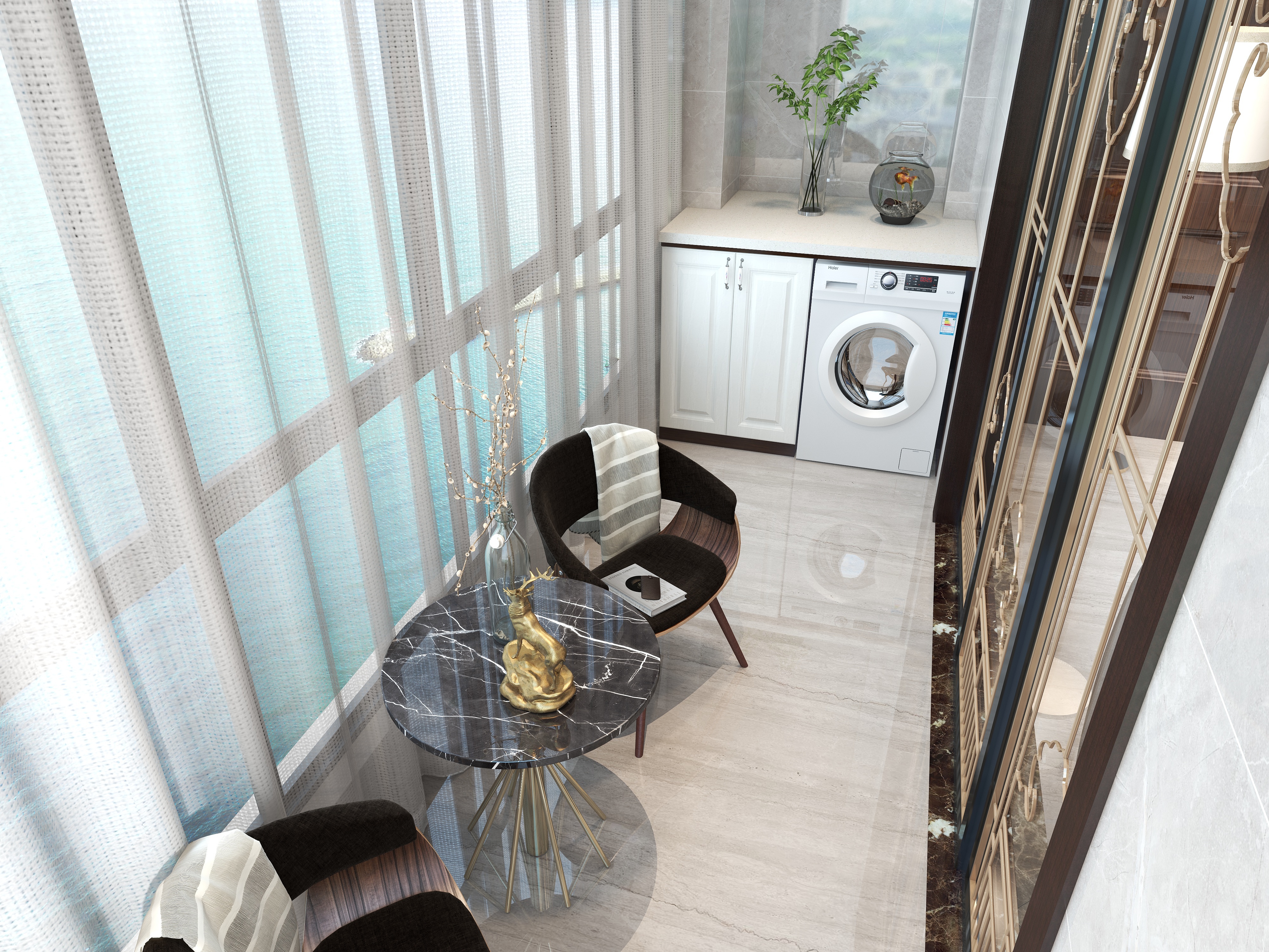 羽非设计-《书香门第》-140平方美式4居一层阳台装修效果图第2张