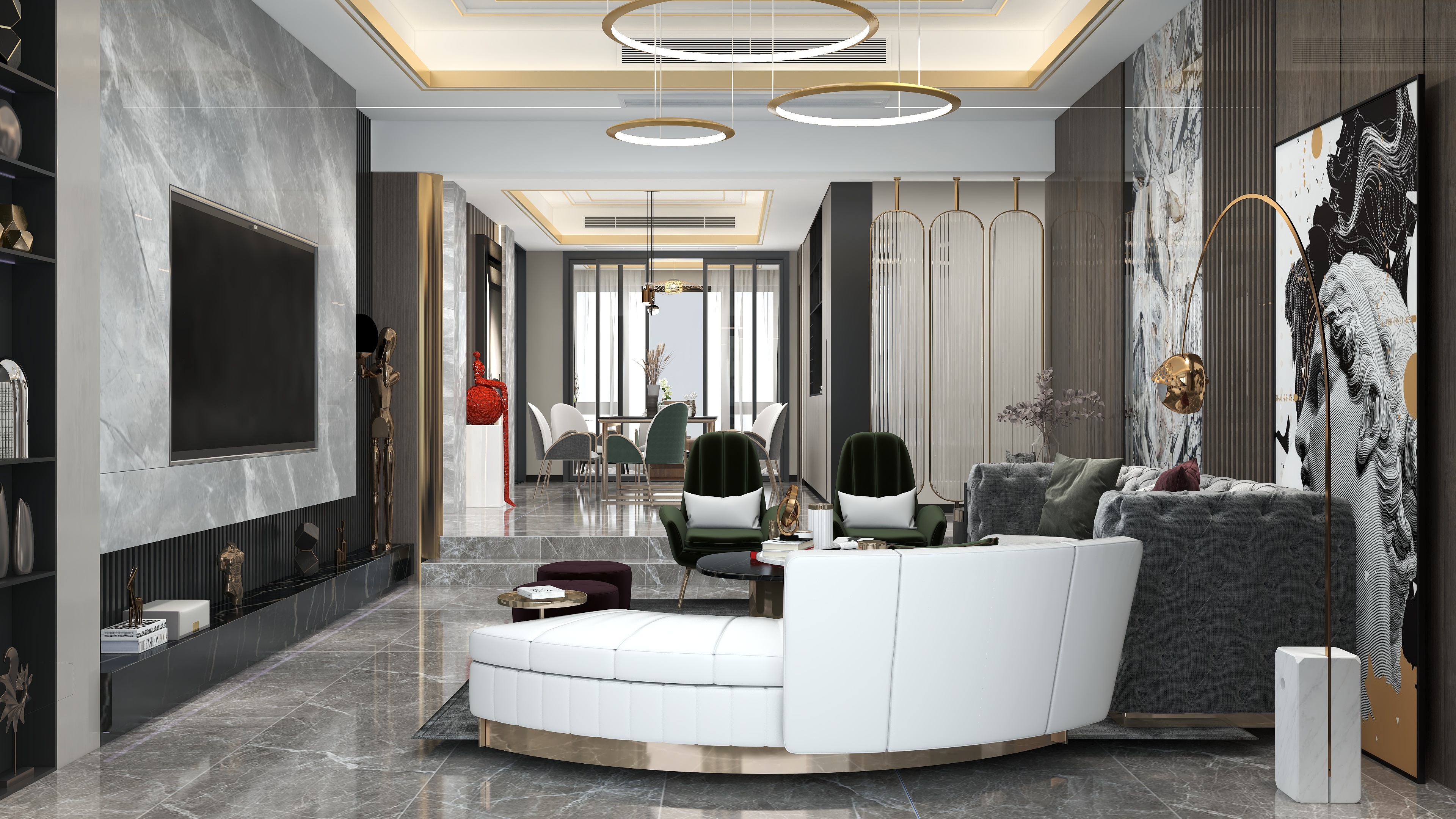 庄育霖-眉山登州苑255平现代4室装修效果图