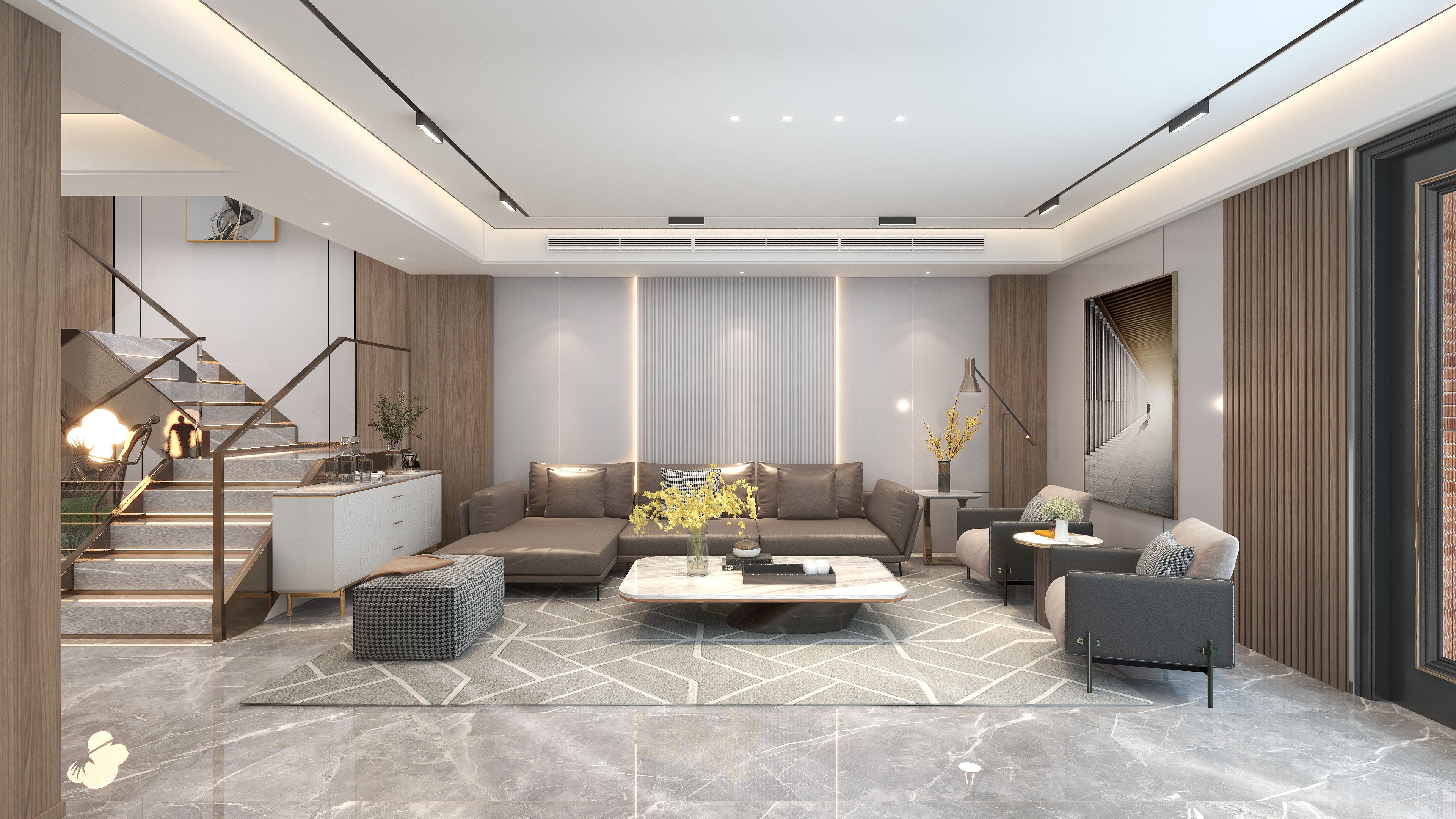 羽非设计-现代轻奢两层别墅装修效果图