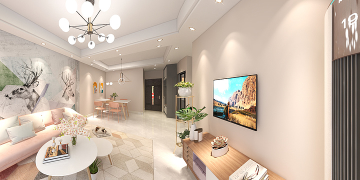 淡若墨白-德信海德公园83.00㎡A2’3室2厅1卫1厨-装修设计方案