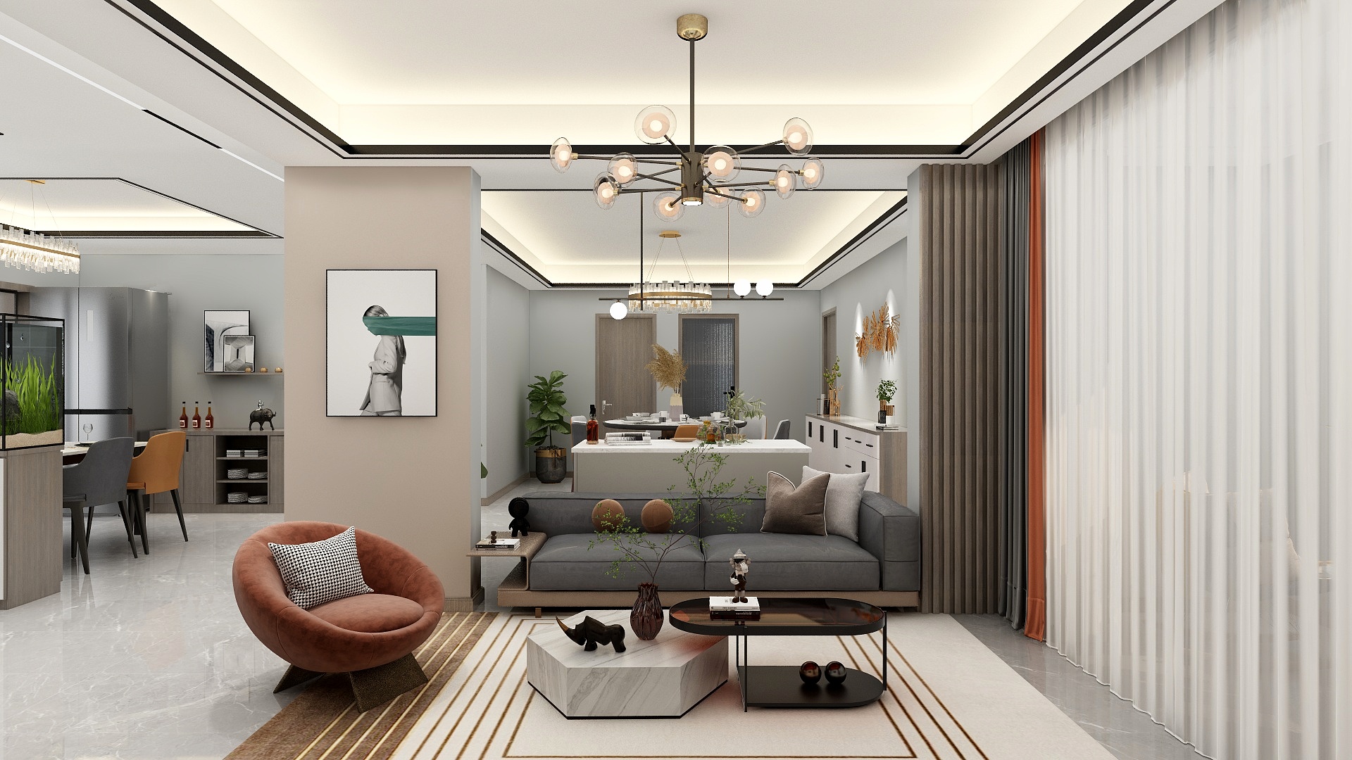 一品设计YP-204m²轻奢-城市嘉园装修效果图