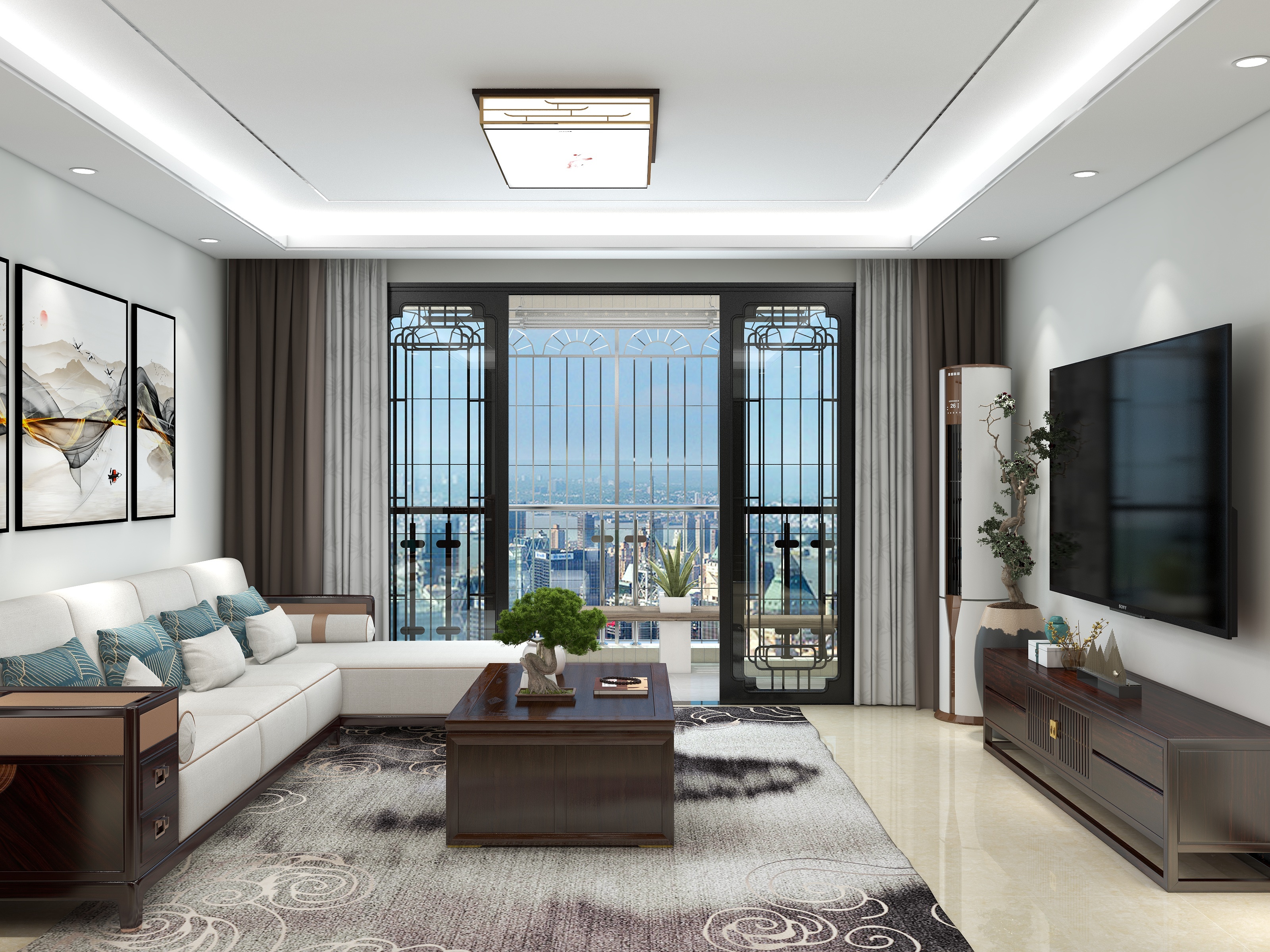 湛智华-新中式149平3房广州绿海云天装修效果图