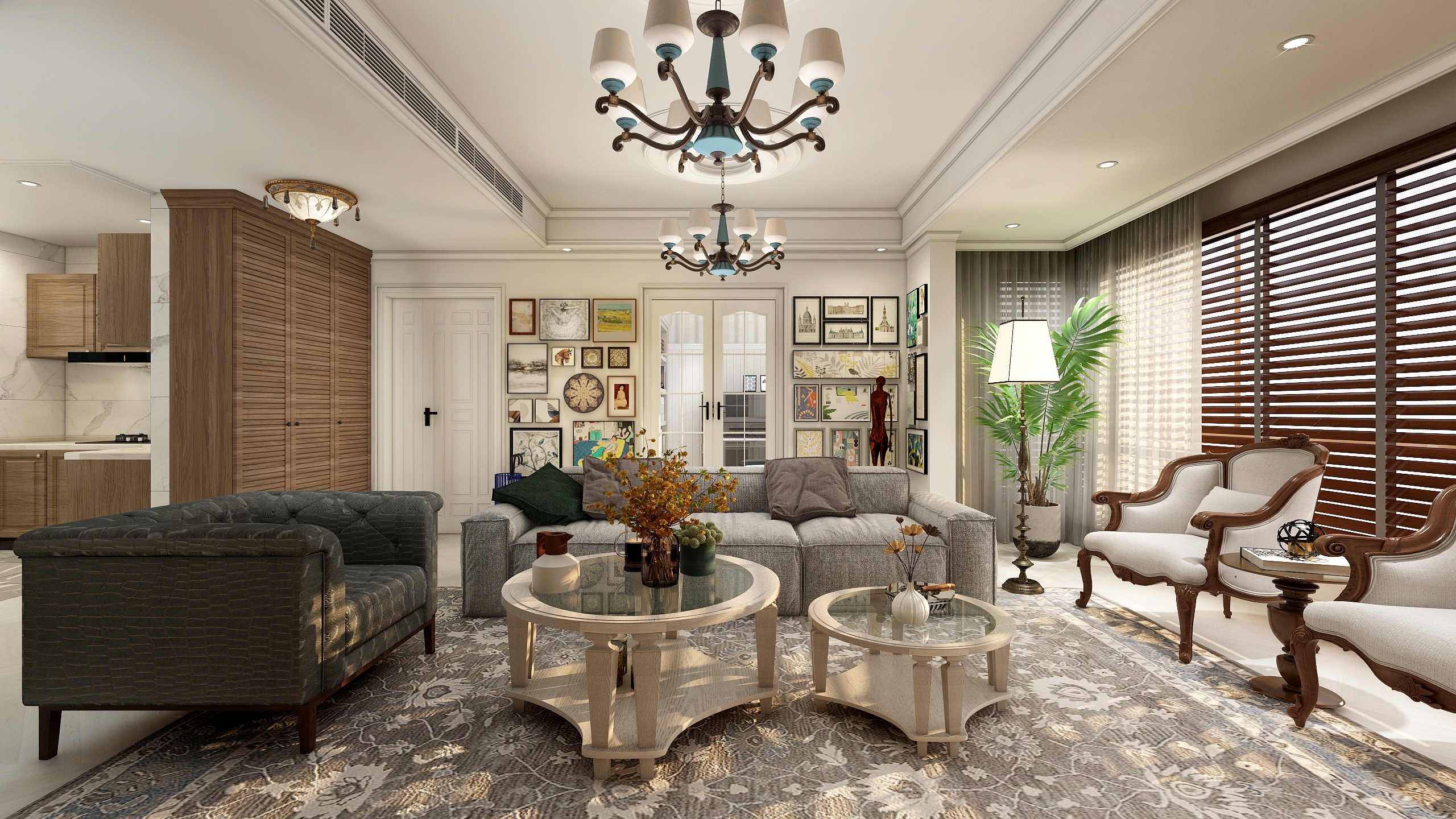 撞年-美式混搭134平米三房两卫装修效果图