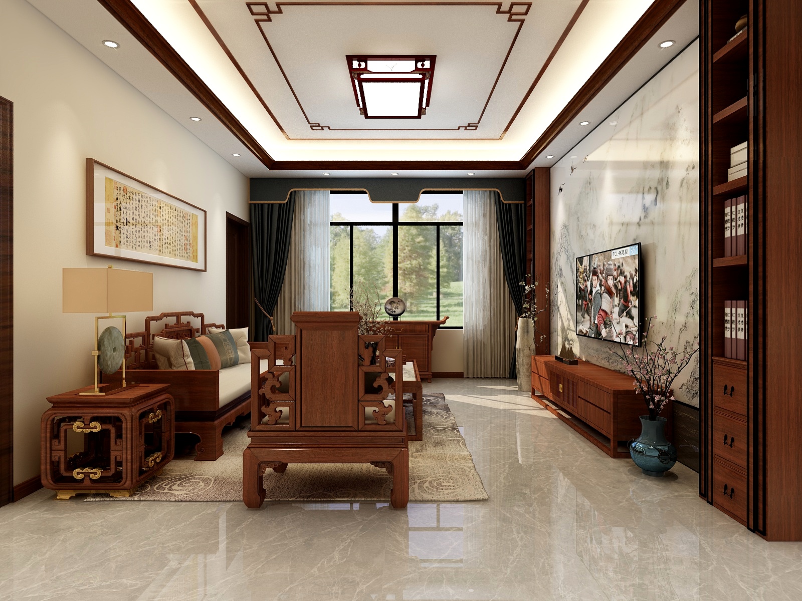 湛智华-中式95平2房泉州自建房一楼装修效果图