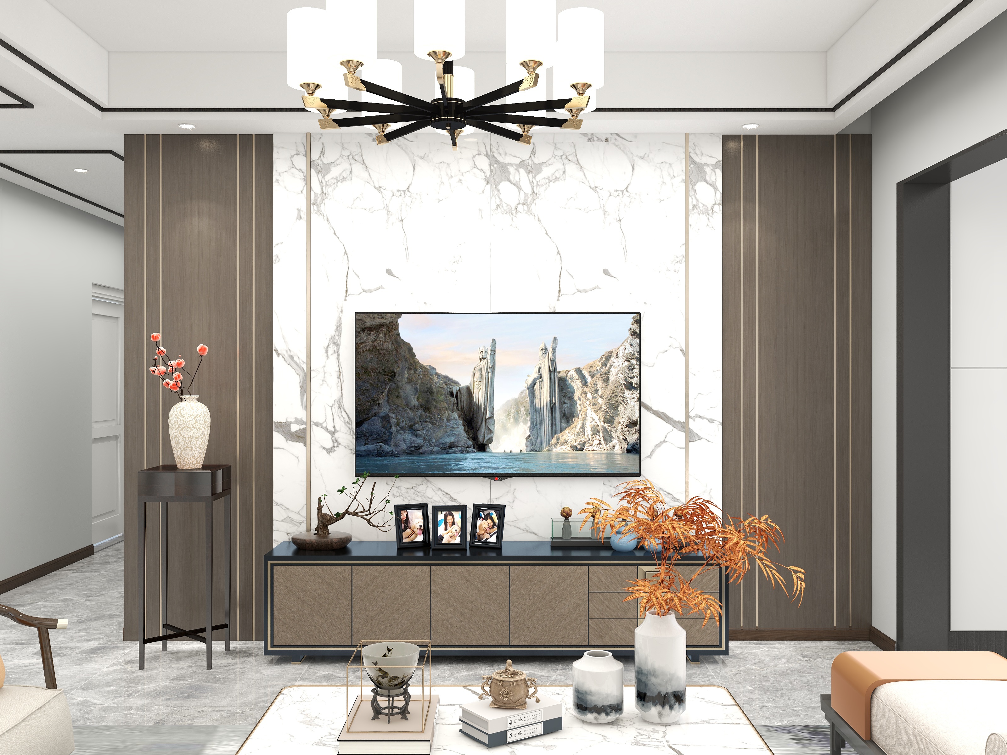 壹诺设计工作室-中麓府（新中式）105平方装修效果图