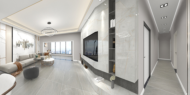 申晓2VMOl-江与城B区现代128m²三室一厅-装修设计方案